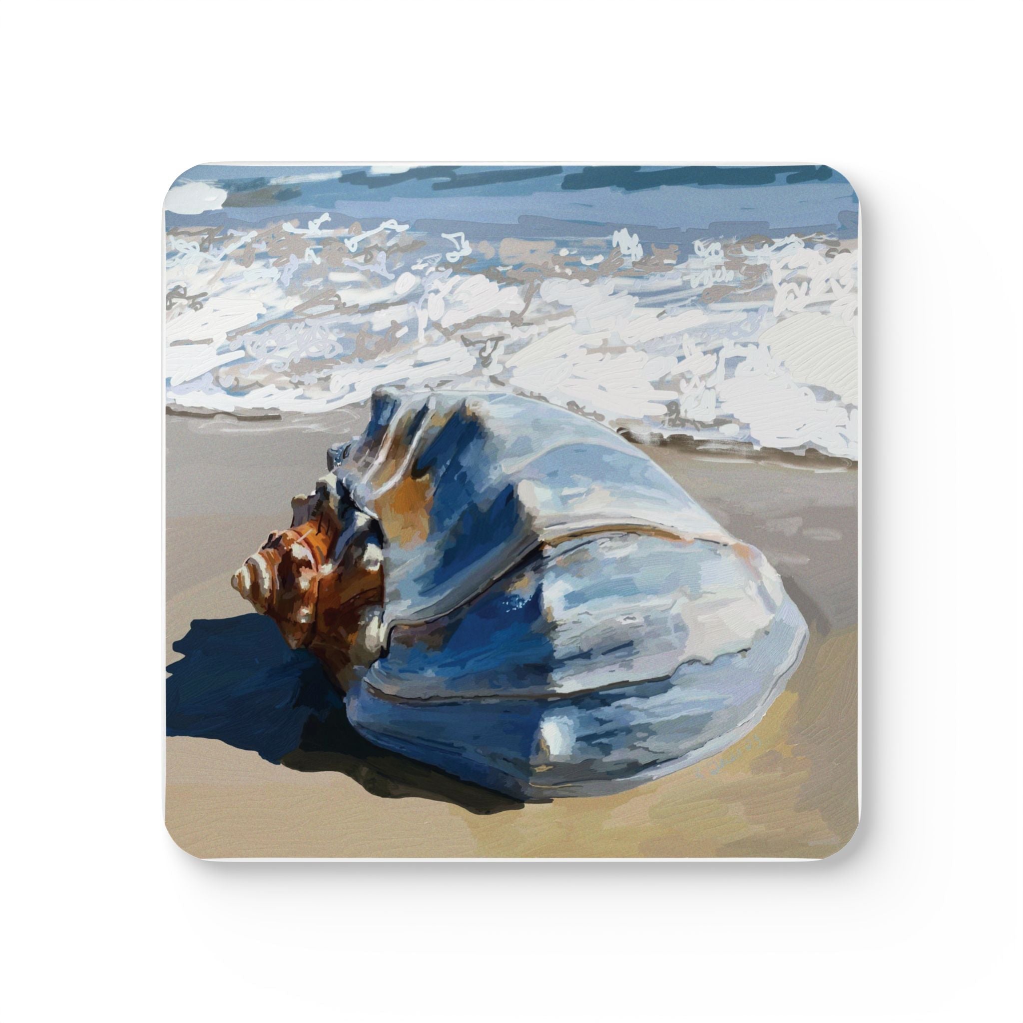 Seashell Corkwood Coaster Set - Square - Blue Cava