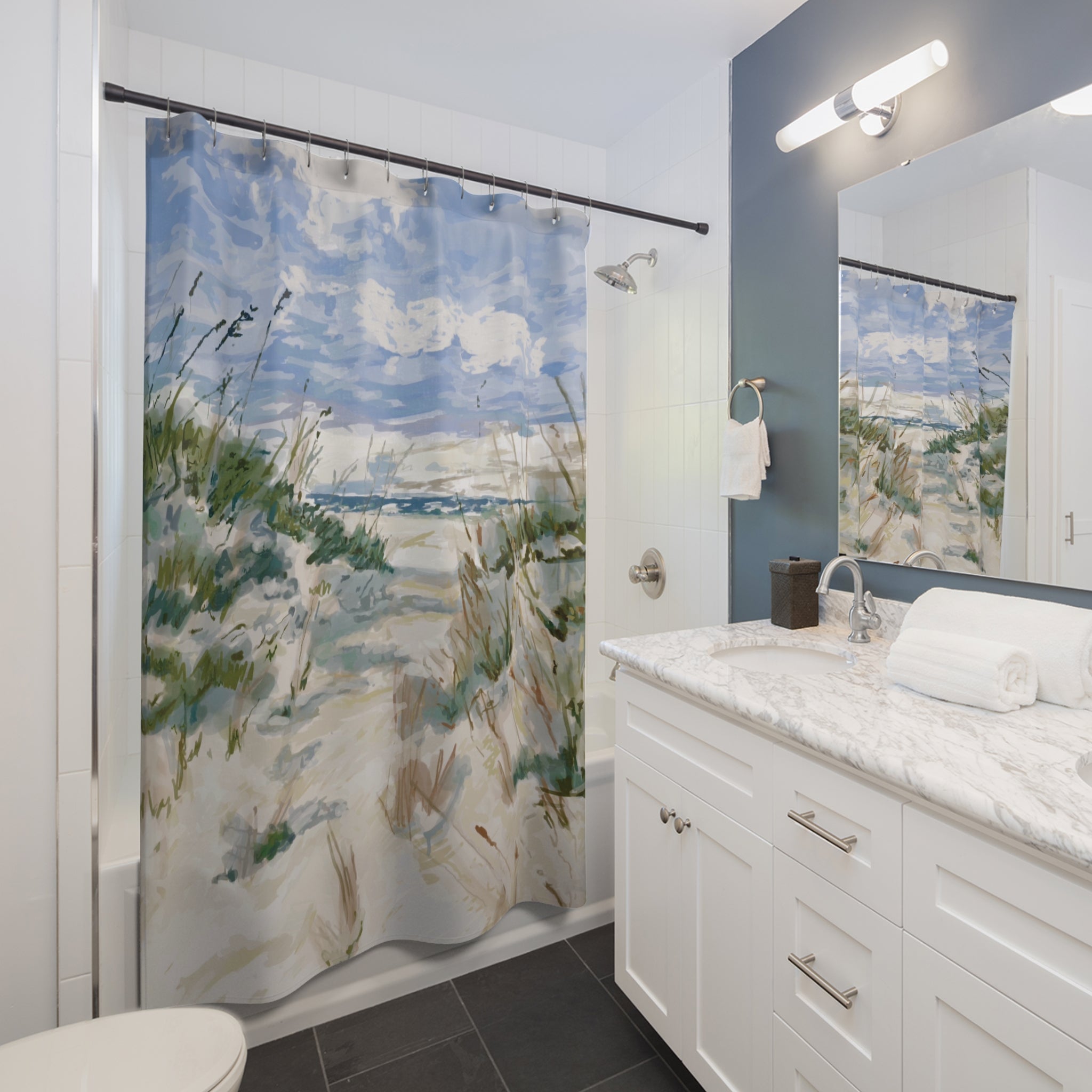 Serene Coastal Shower Curtain - Beach Vibes - Blue Cava