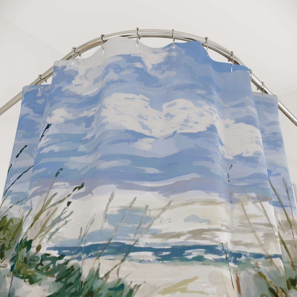 Serene Coastal Shower Curtain - Beach Vibes - Blue Cava