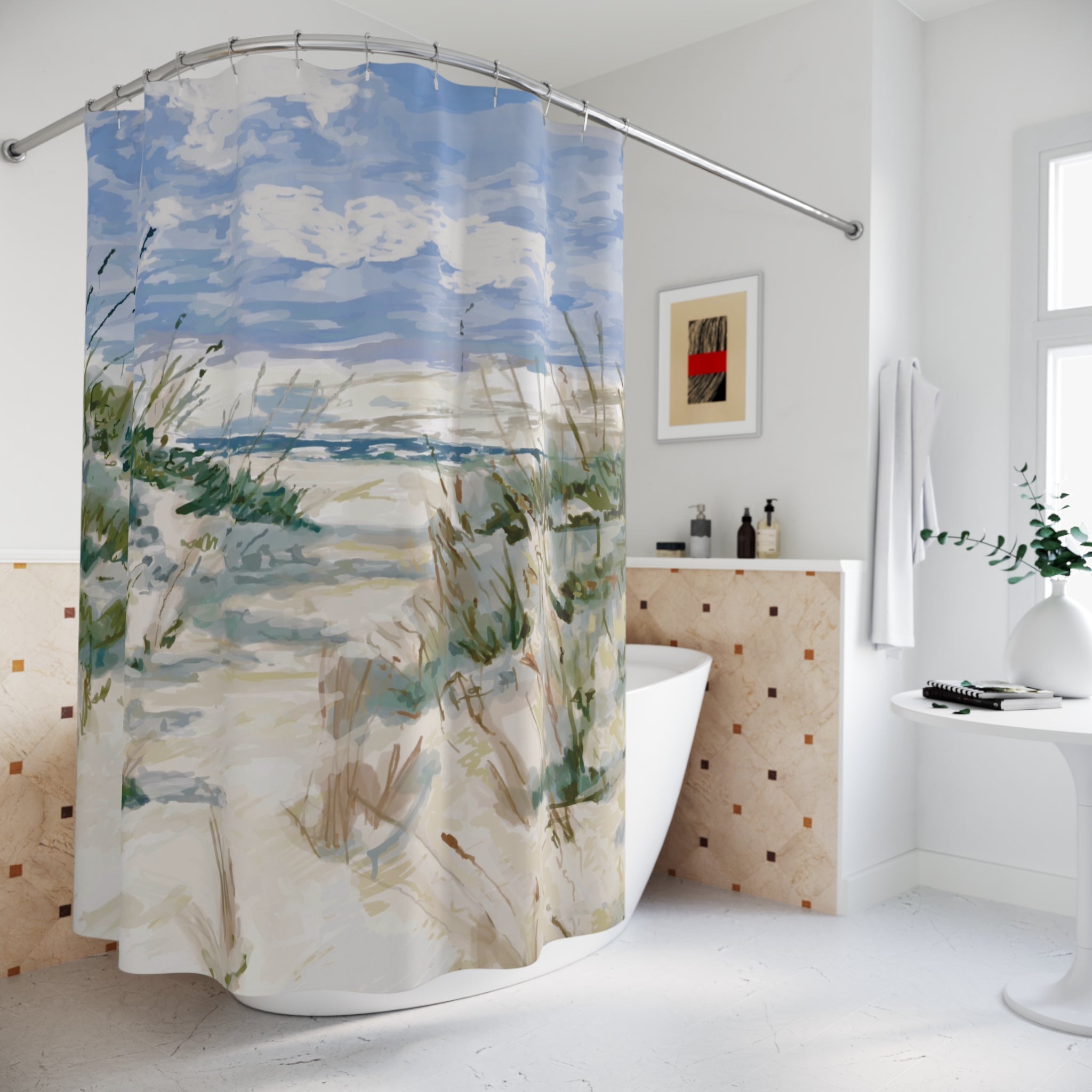 Serene Coastal Shower Curtain - Beach Vibes - Blue Cava
