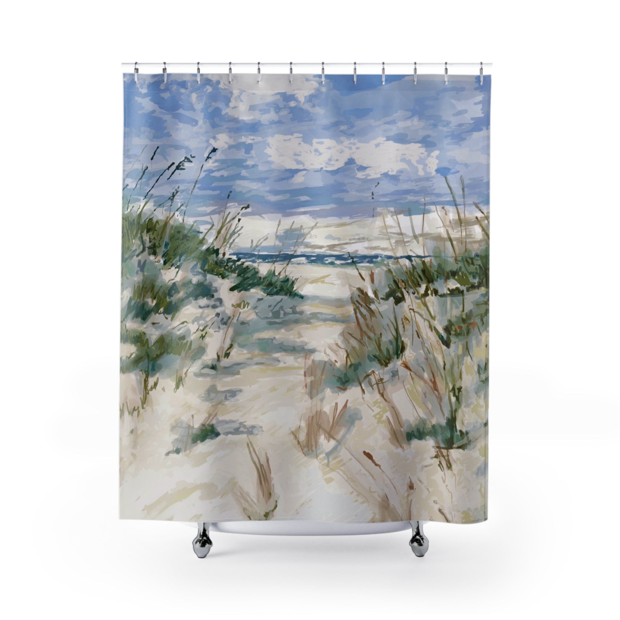 Serene Coastal Shower Curtain - Beach Vibes - Blue Cava