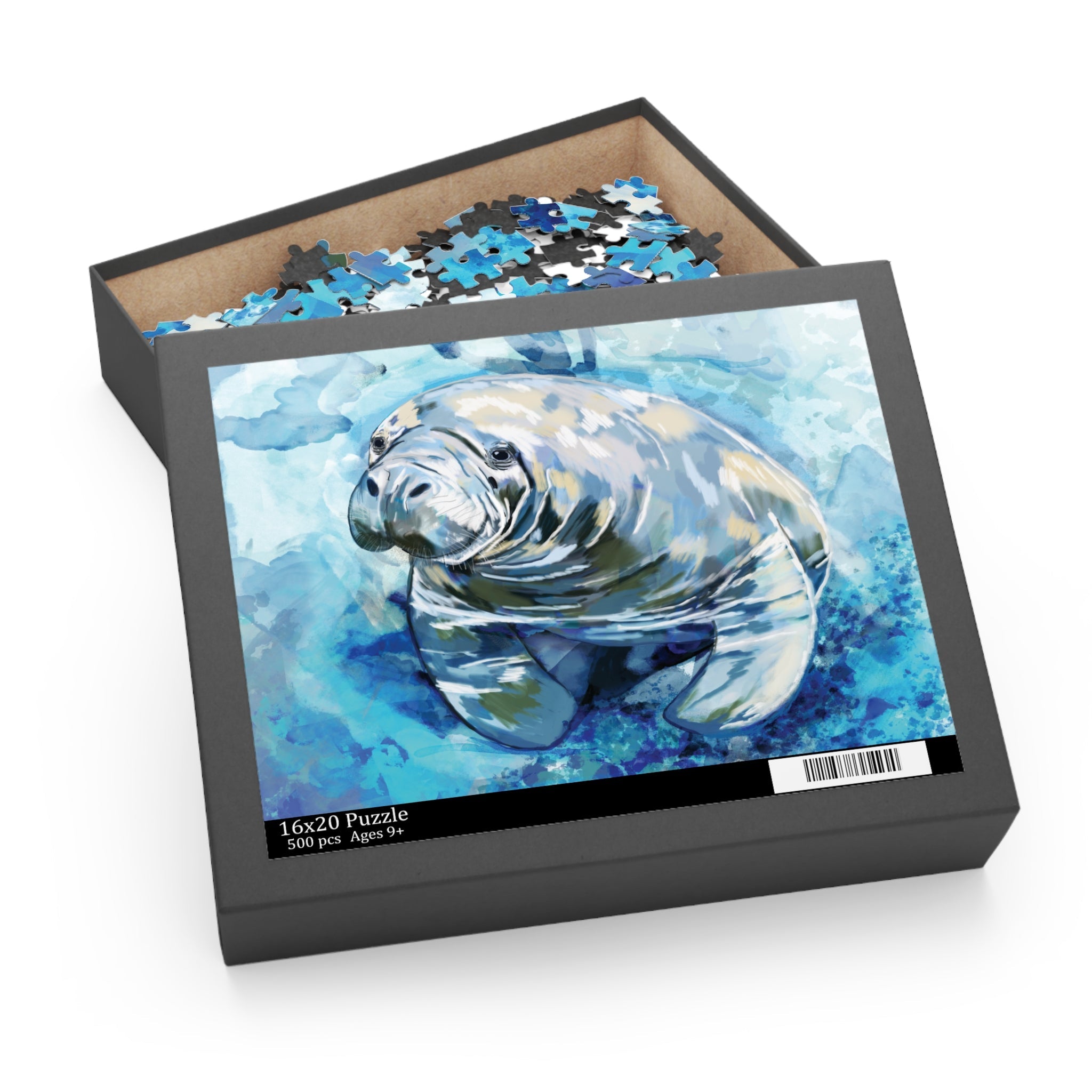 Serene Manatee Puzzles - 120, 252, 500 - Piece | Relaxing Puzzle - Blue Cava