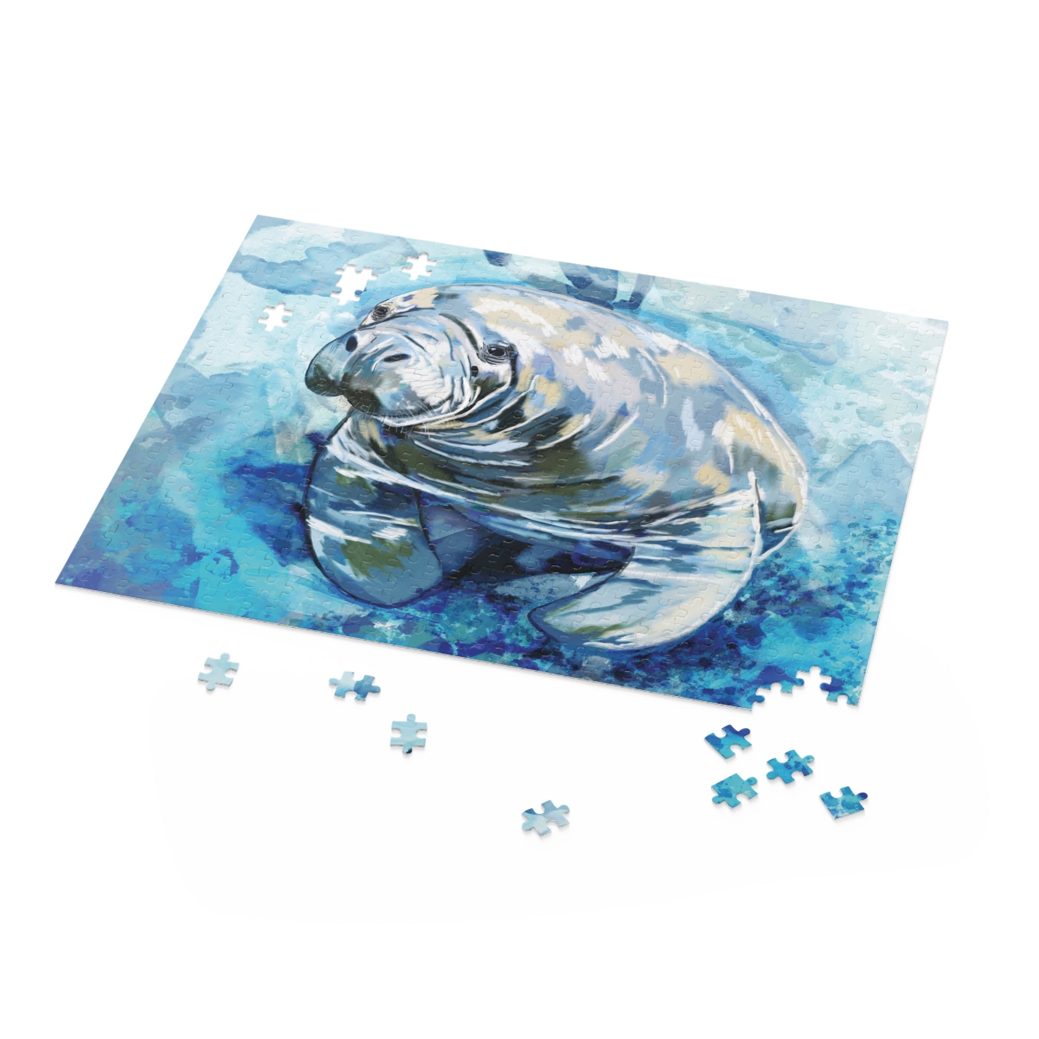 Serene Manatee Puzzles - 120, 252, 500 - Piece | Relaxing Puzzle - Blue Cava