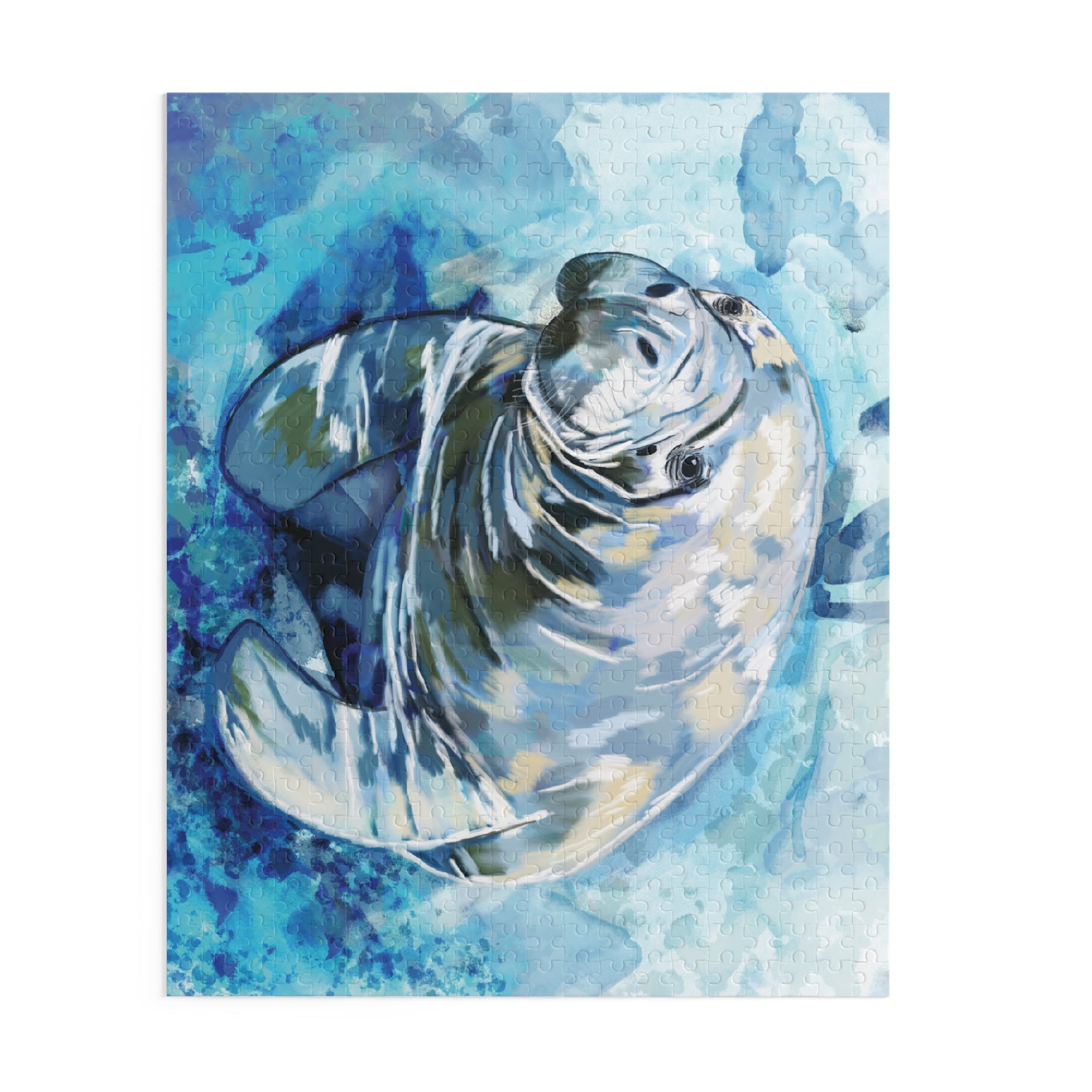 Serene Manatee Puzzles - 120, 252, 500 - Piece | Relaxing Puzzle - Blue Cava