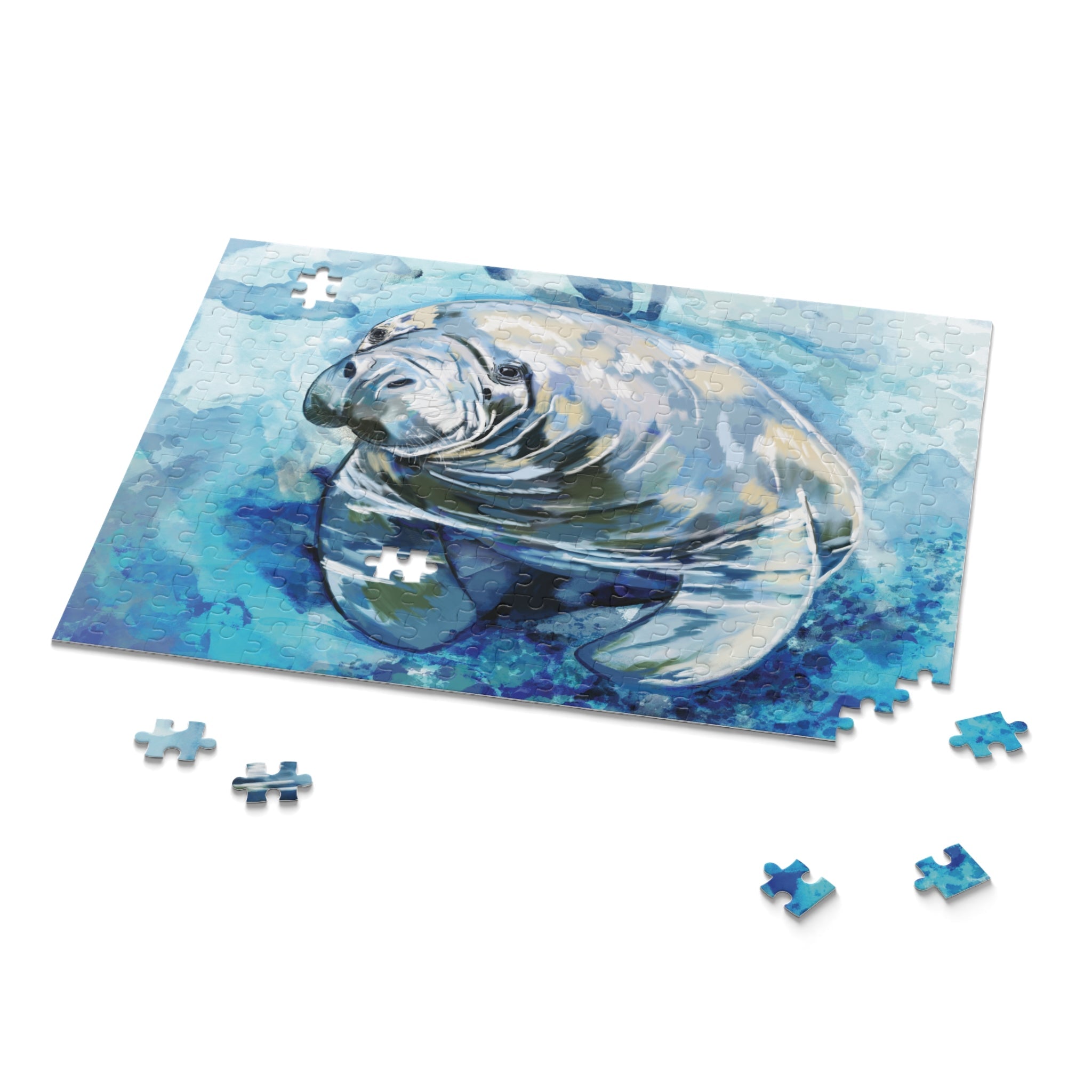Serene Manatee Puzzles - 120, 252, 500 - Piece | Relaxing Puzzle - Blue Cava