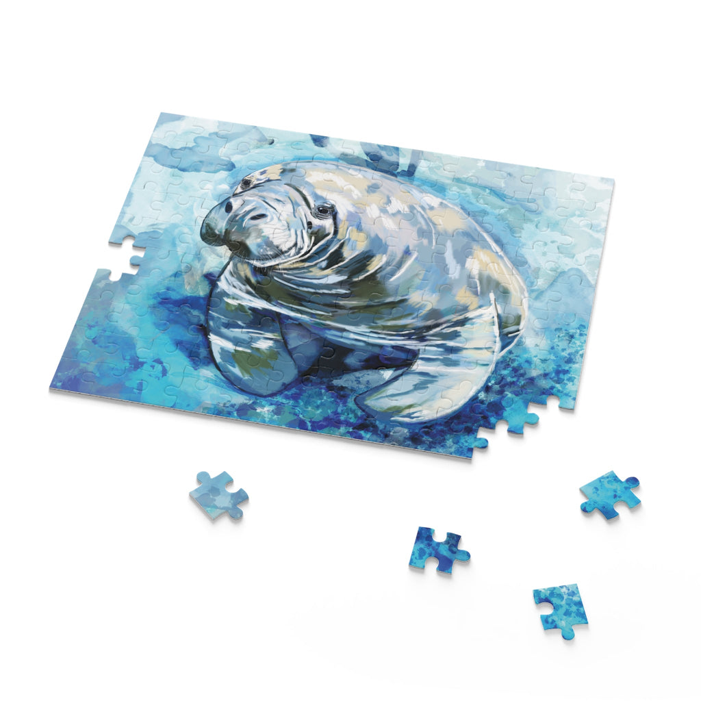 Serene Manatee Puzzles - 120, 252, 500 - Piece | Relaxing Puzzle - Blue Cava