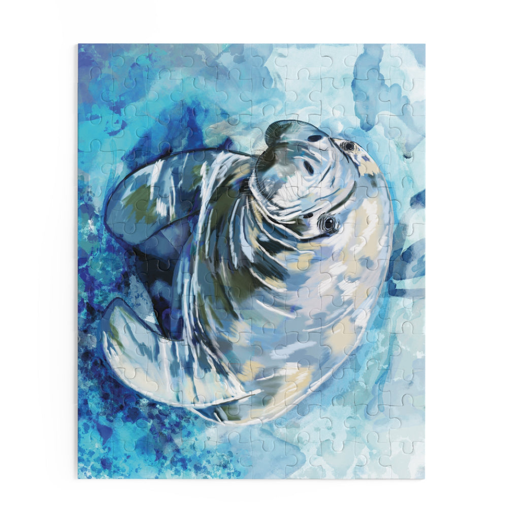 Serene Manatee Puzzles - 120, 252, 500 - Piece | Relaxing Puzzle - Blue Cava