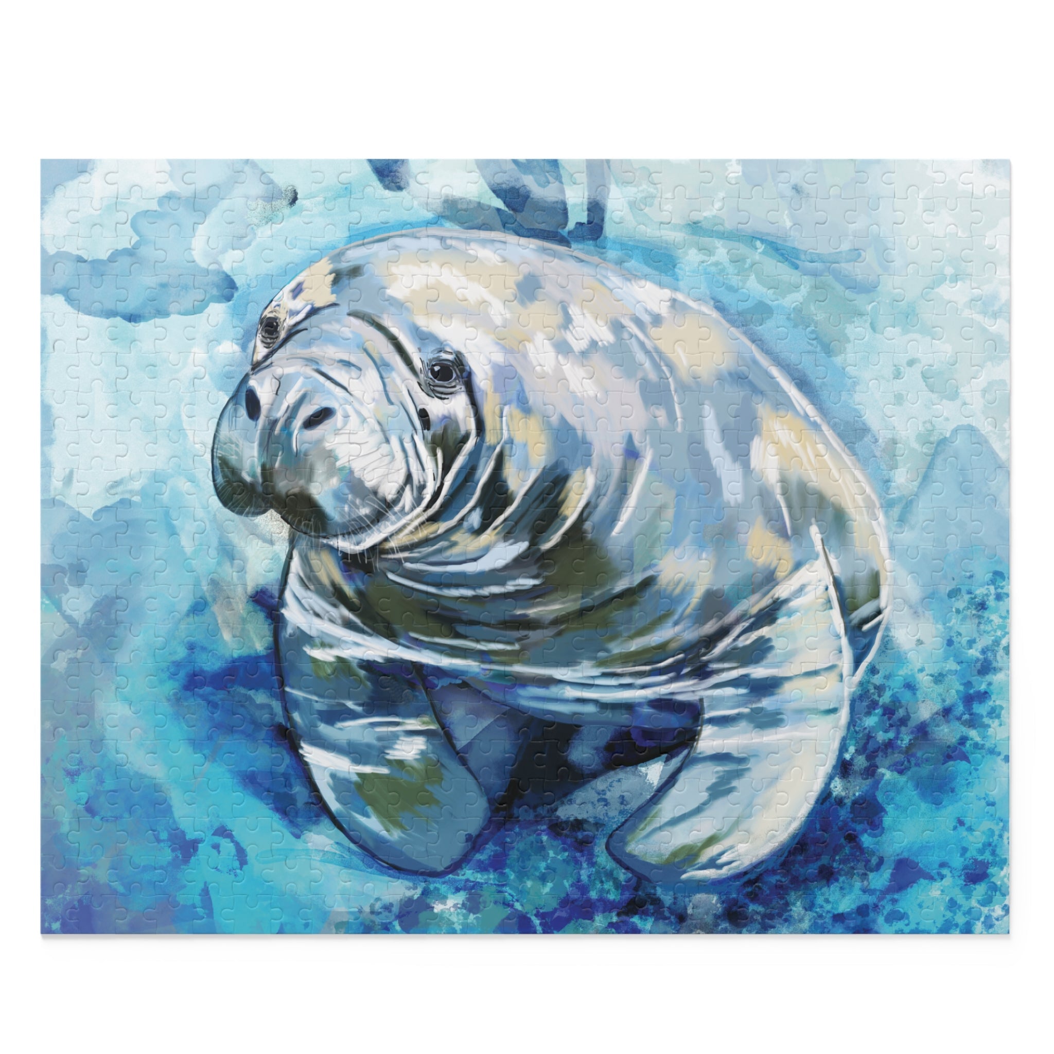 Serene Manatee Puzzles - 120, 252, 500 - Piece | Relaxing Puzzle - Blue Cava