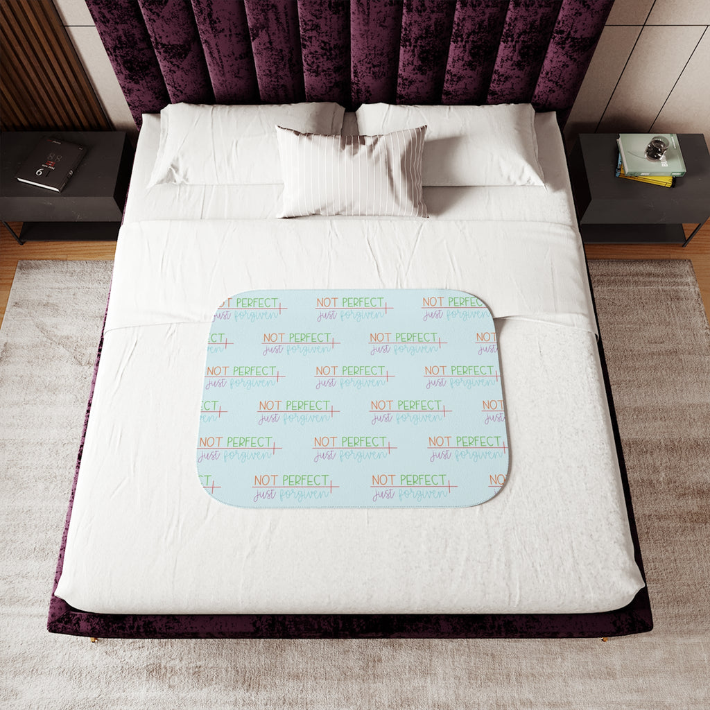 Sherpa Blanket - "Not Perfect, Just Forgiven" Cozy Throw for Self - Love & Gift - Blue Cava