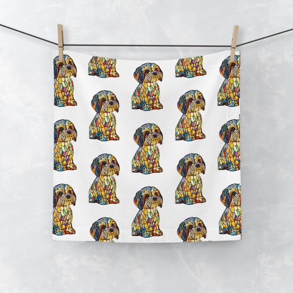 Shih Tzu Mosaic Washcloth Towel – Colorful Patterned Dog - Blue Cava