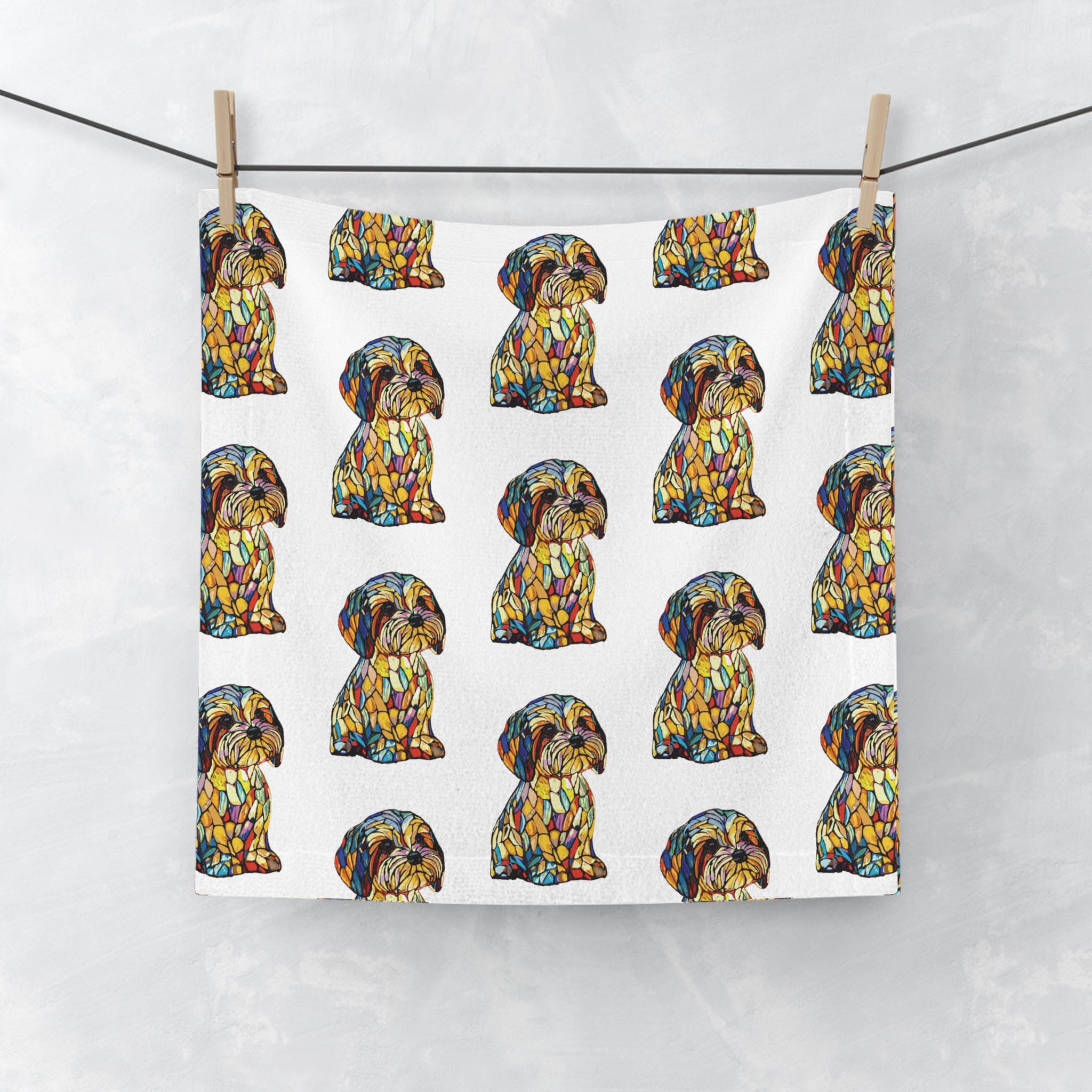 Shih Tzu Mosaic Washcloth Towel – Colorful Patterned Dog - Blue Cava