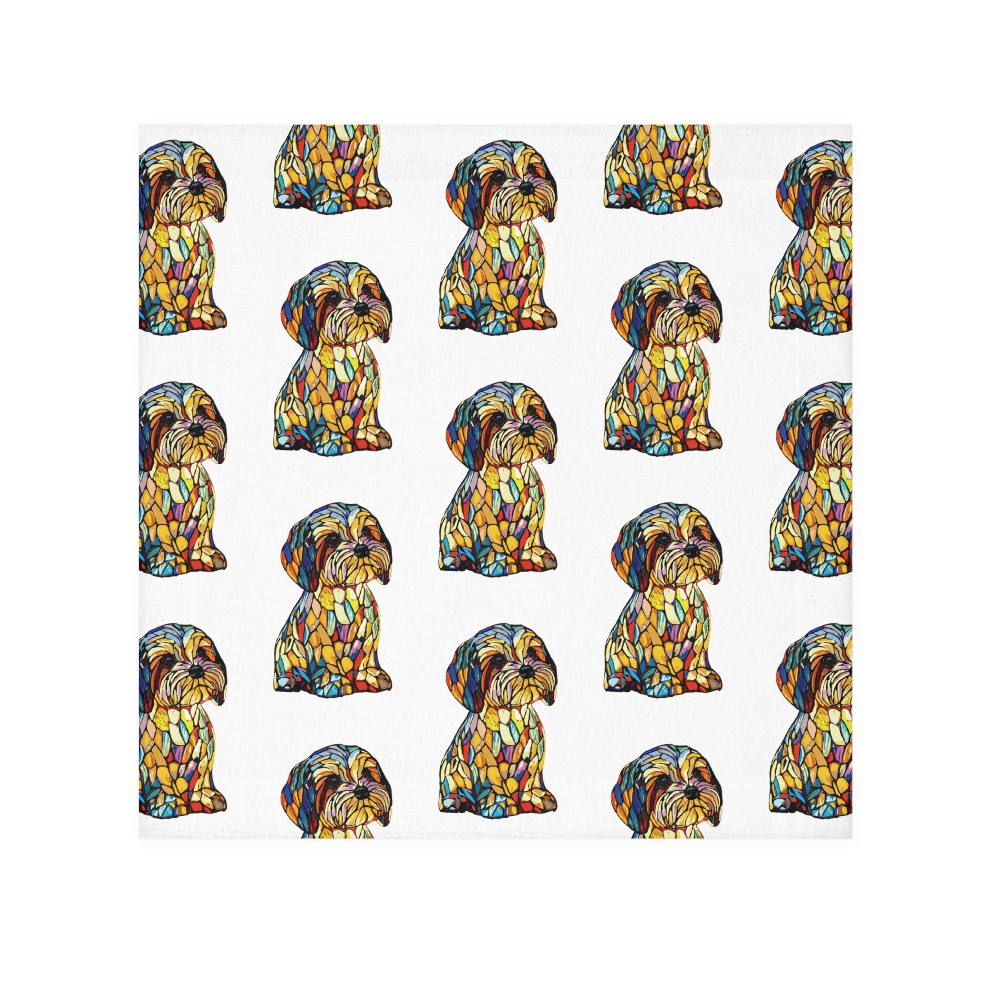 Shih Tzu Mosaic Washcloth Towel – Colorful Patterned Dog - Blue Cava