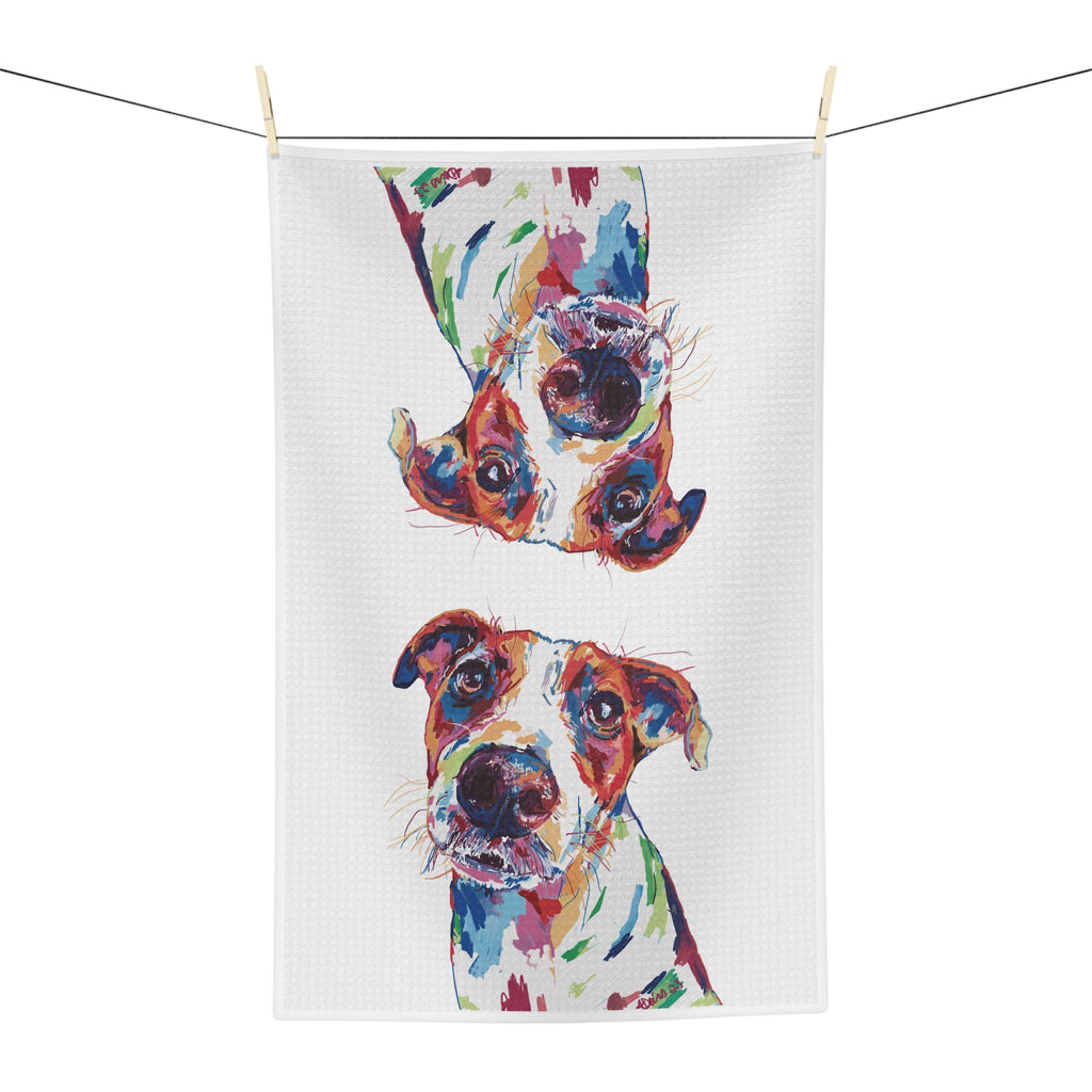 “Skipper” Dog Microfiber Waffle Kitchen Towel - Blue Cava