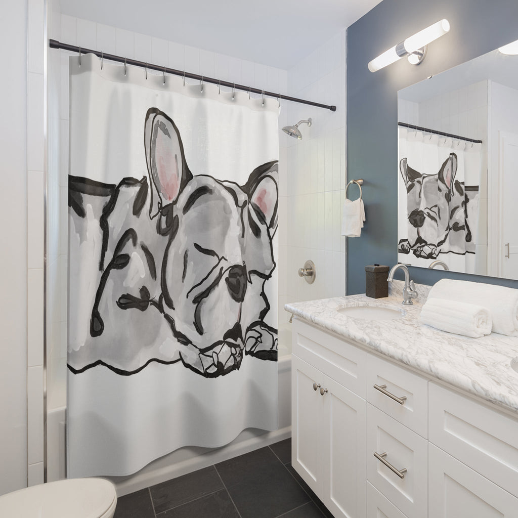 Sleeping French Bulldog Shower Curtain - Perfect for Pet Lovers - Blue Cava