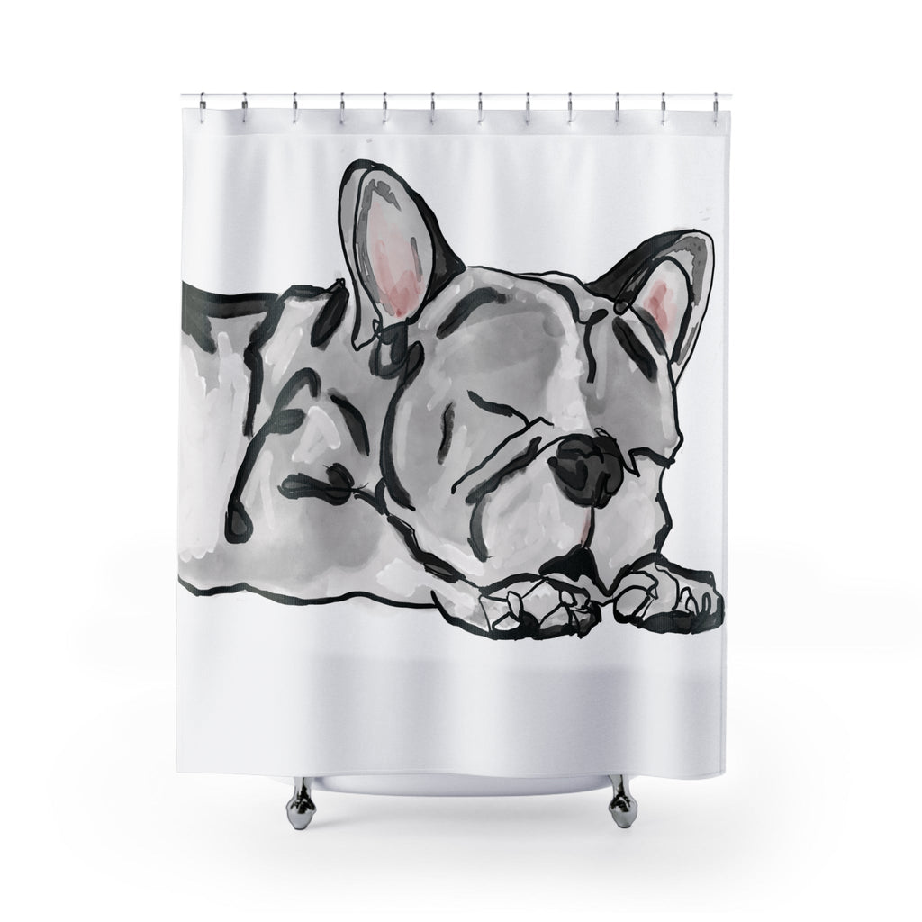 Sleeping French Bulldog Shower Curtain - Perfect for Pet Lovers - Blue Cava