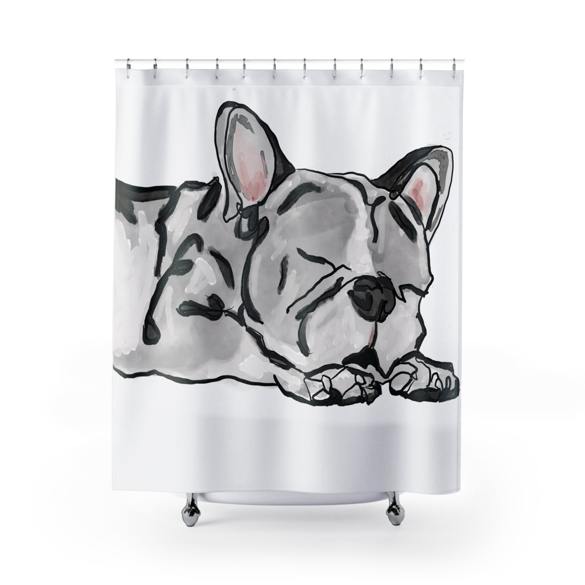 Sleeping French Bulldog Shower Curtain - Perfect for Pet Lovers - Blue Cava