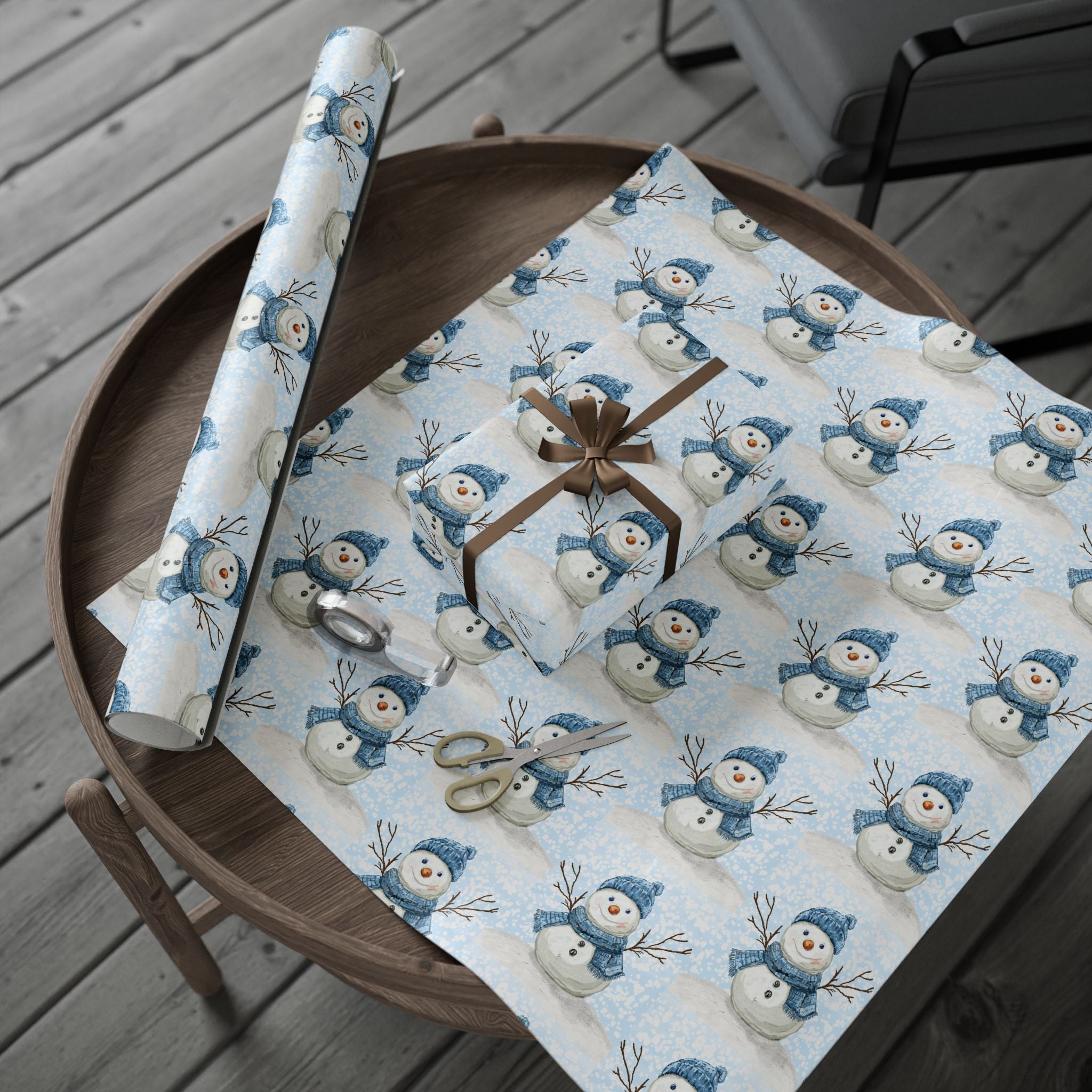 Snowman Gift Wrapping Papers - Blue Cava