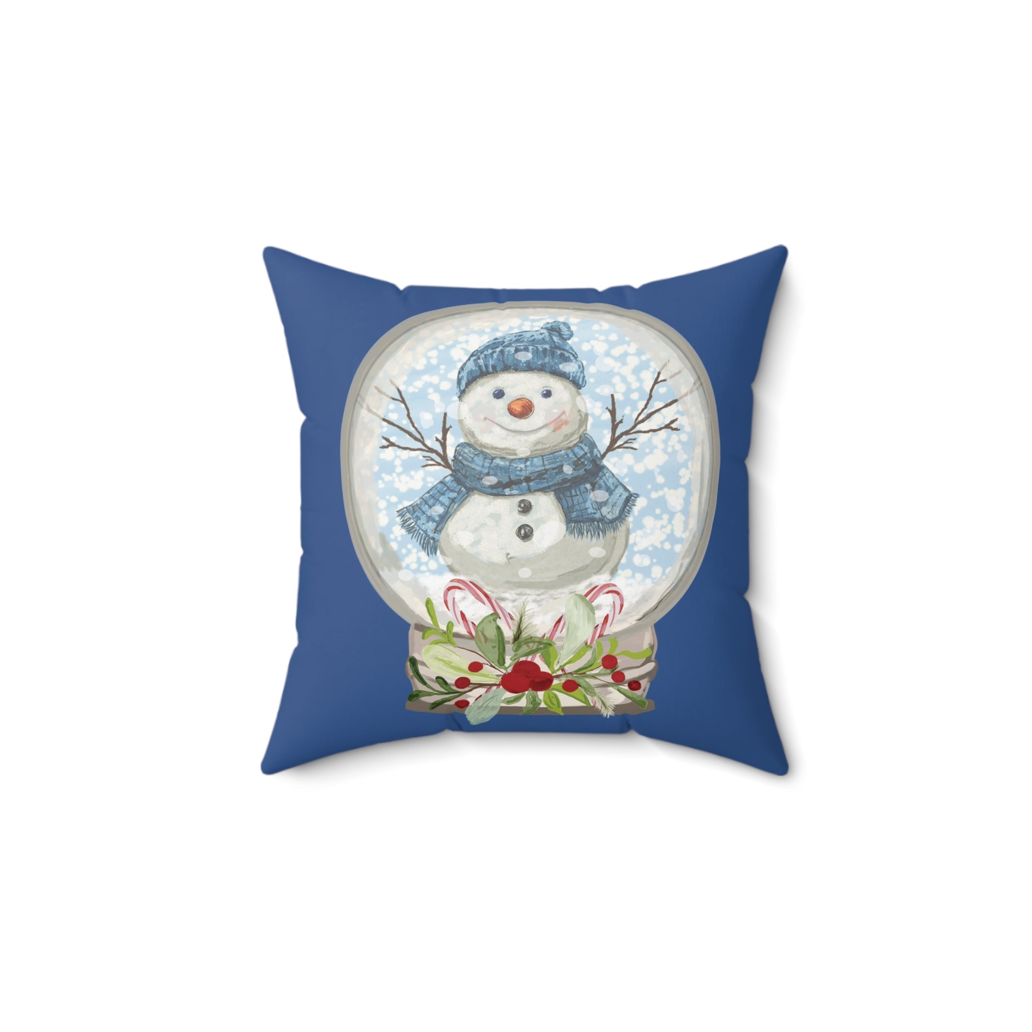 Snowman Snow Globe Decorative Throw Pillow, Winter Home Decor, Festive Throw Pillow - Blue Cava
