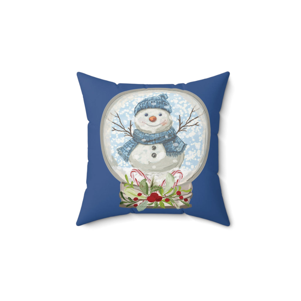 Snowman Snow Globe Decorative Throw Pillow, Winter Home Decor, Festive Throw Pillow - Blue Cava