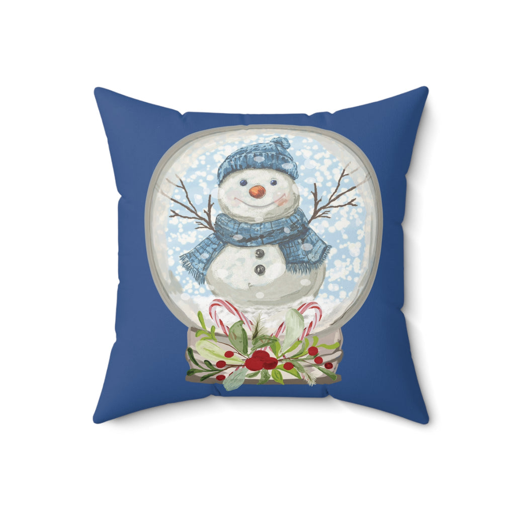 Snowman Snow Globe Decorative Throw Pillow, Winter Home Decor, Festive Throw Pillow - Blue Cava