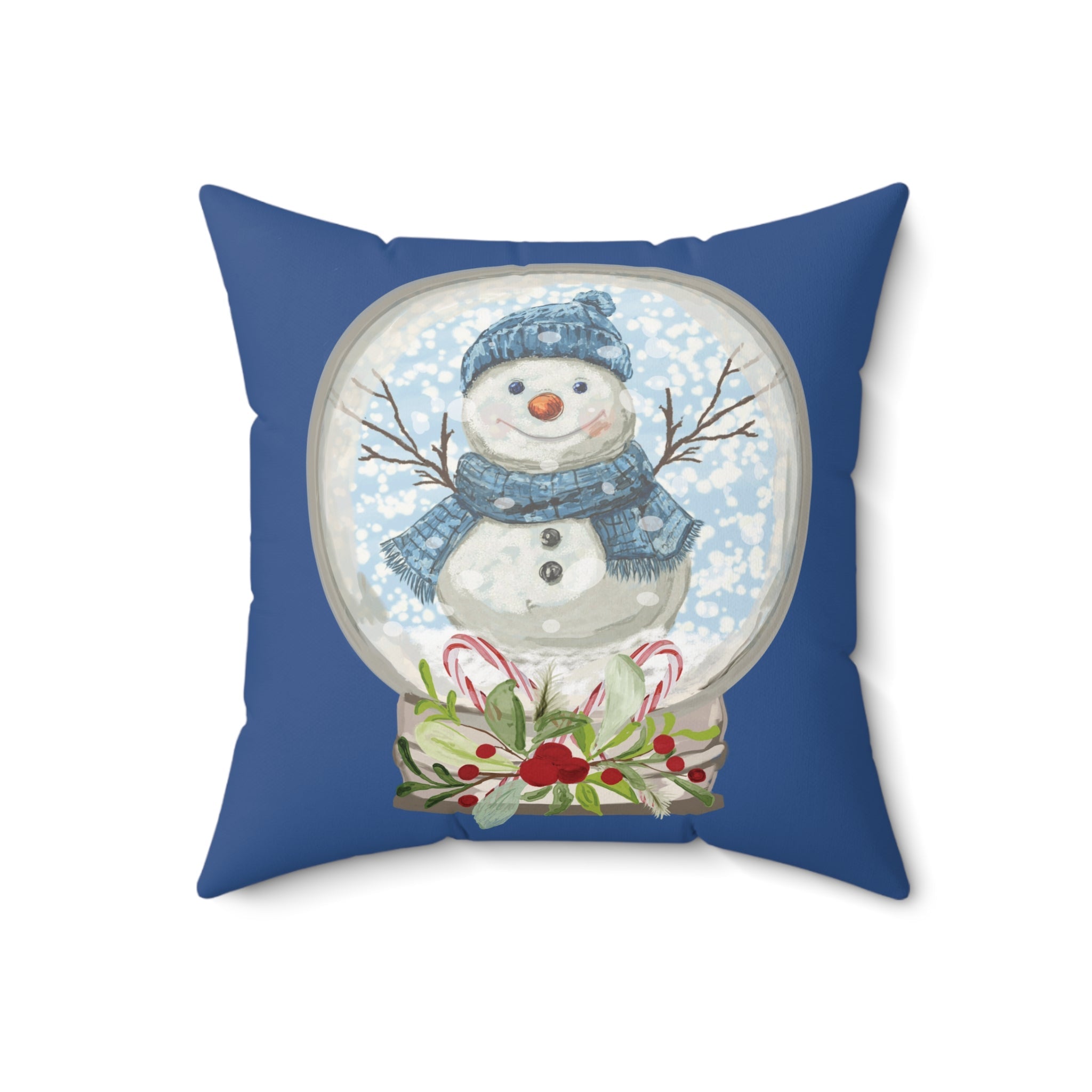 Snowman Snow Globe Decorative Throw Pillow, Winter Home Decor, Festive Throw Pillow - Blue Cava