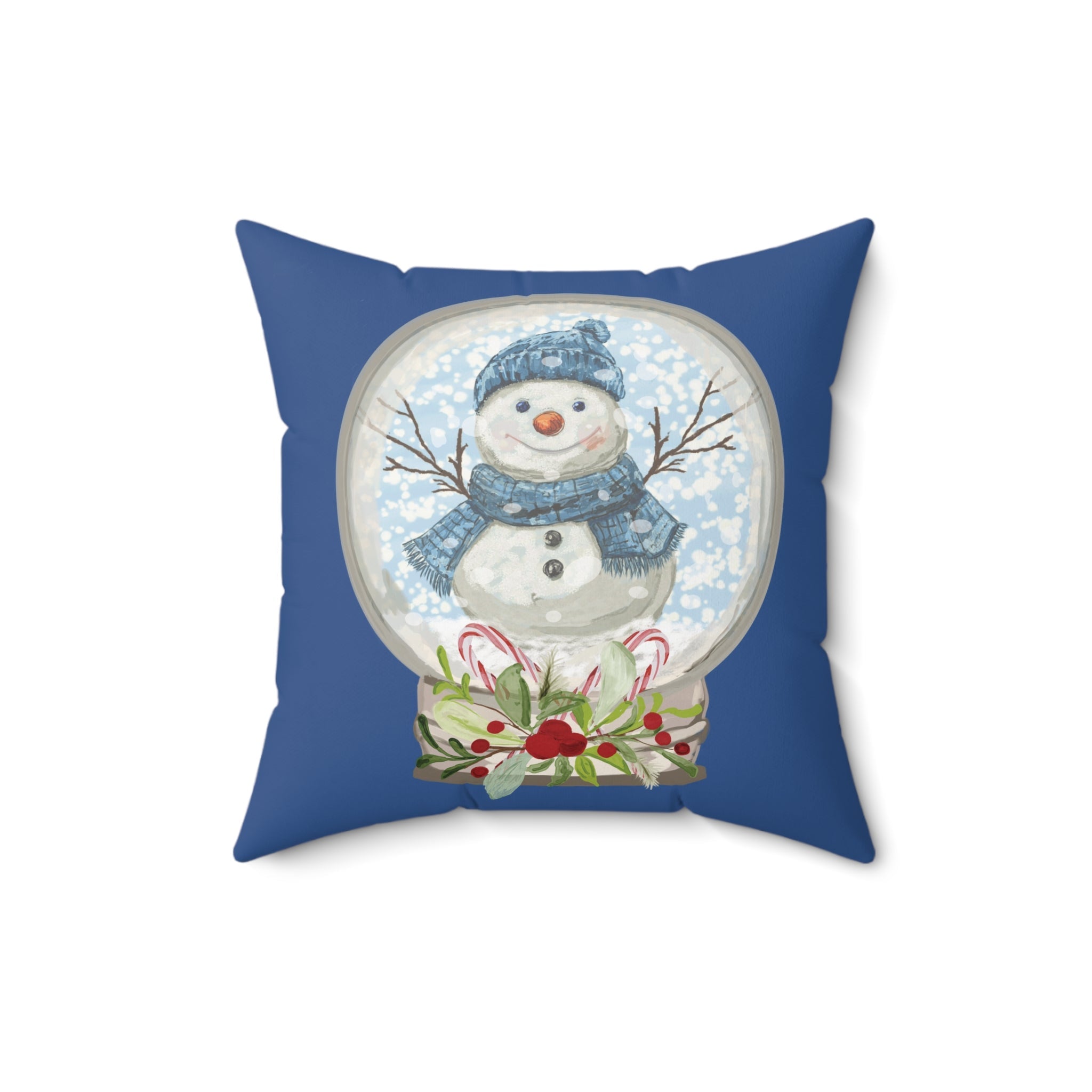 Snowman Snow Globe Decorative Throw Pillow, Winter Home Decor, Festive Throw Pillow - Blue Cava