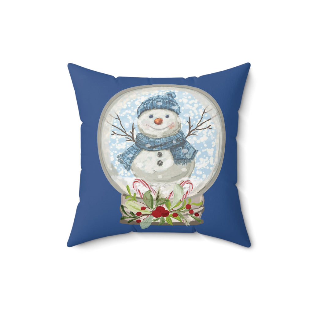 Snowman Snow Globe Decorative Throw Pillow, Winter Home Decor, Festive Throw Pillow - Blue Cava