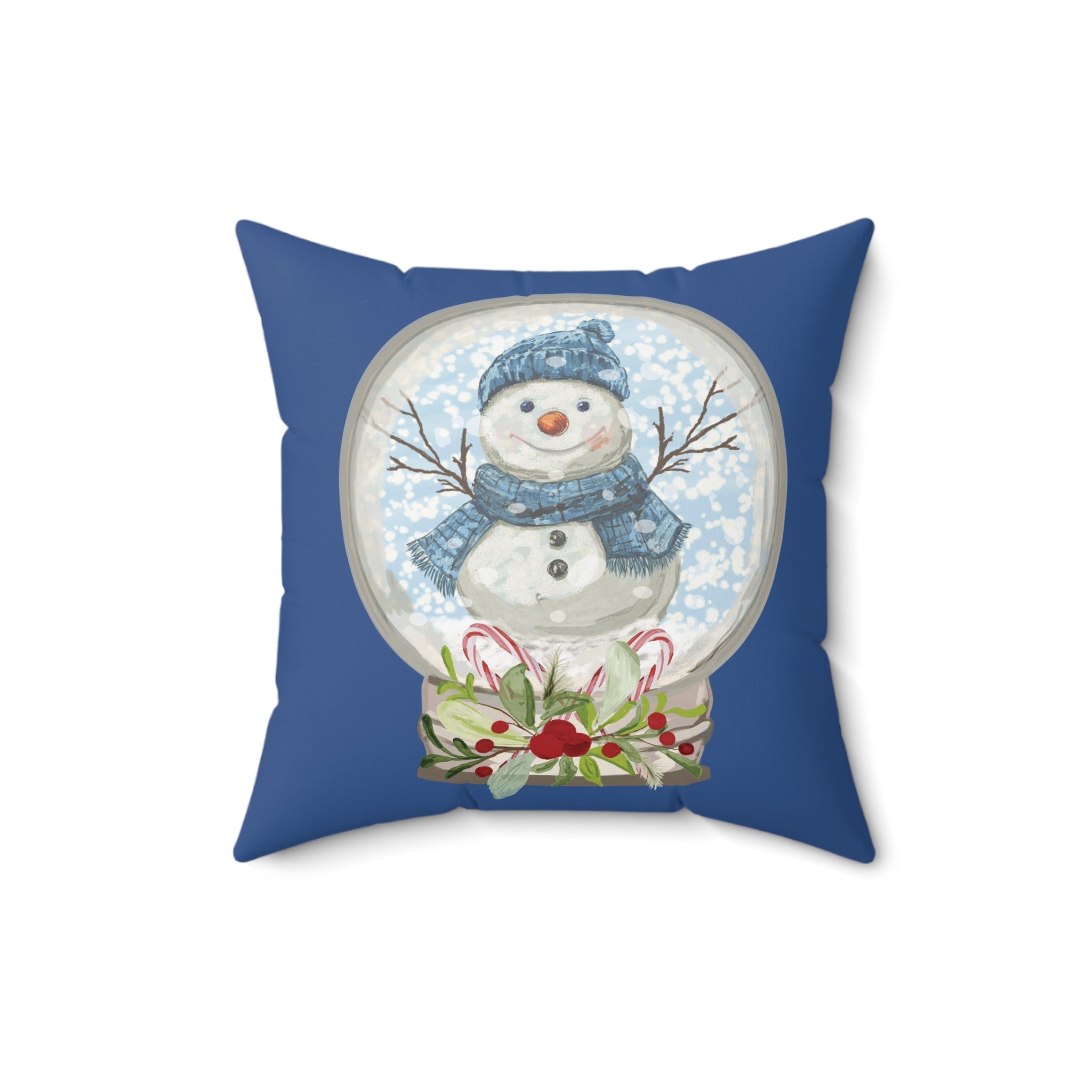 Snowman Snow Globe Decorative Throw Pillow, Winter Home Decor, Festive Throw Pillow - Blue Cava