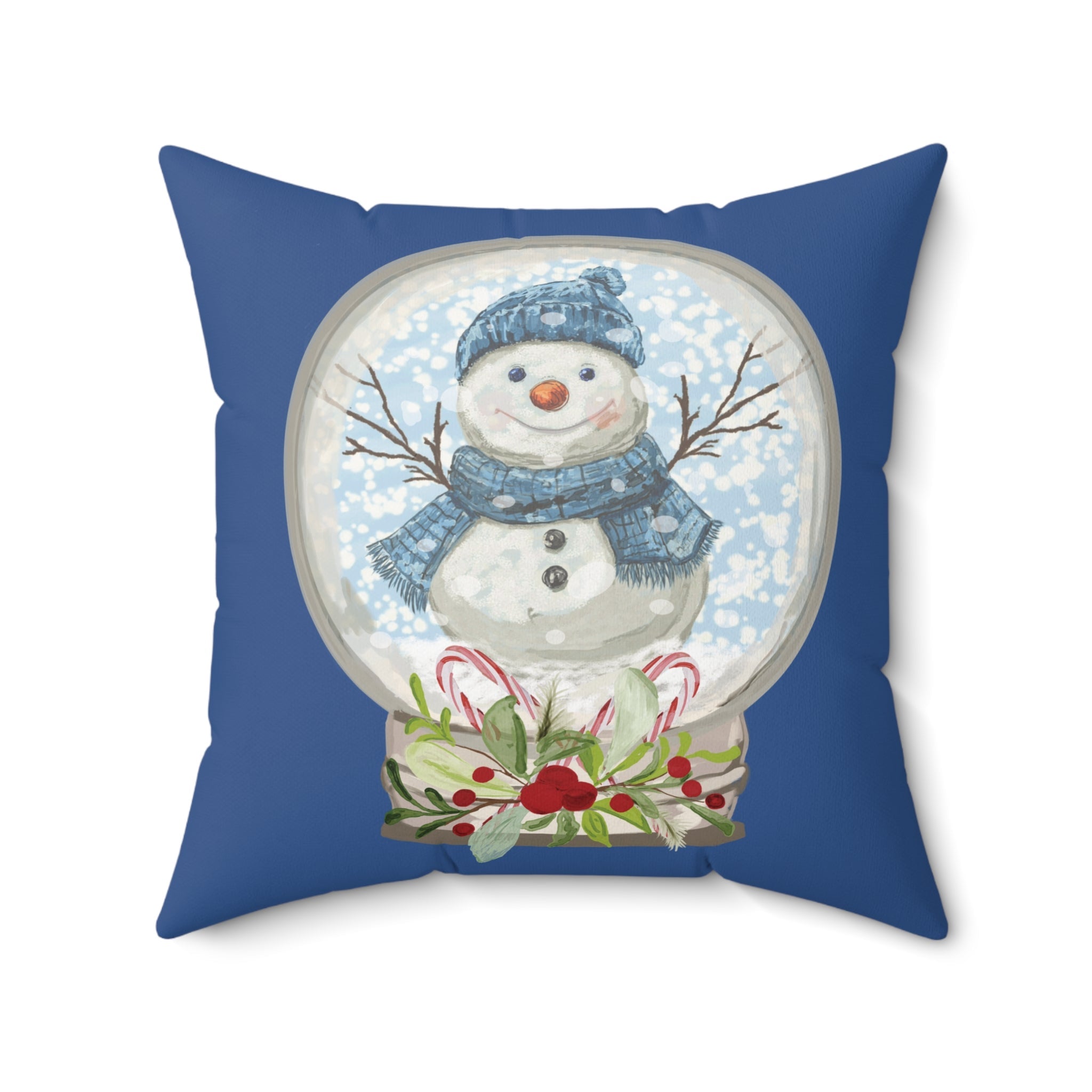 Snowman Snow Globe Decorative Throw Pillow, Winter Home Decor, Festive Throw Pillow - Blue Cava