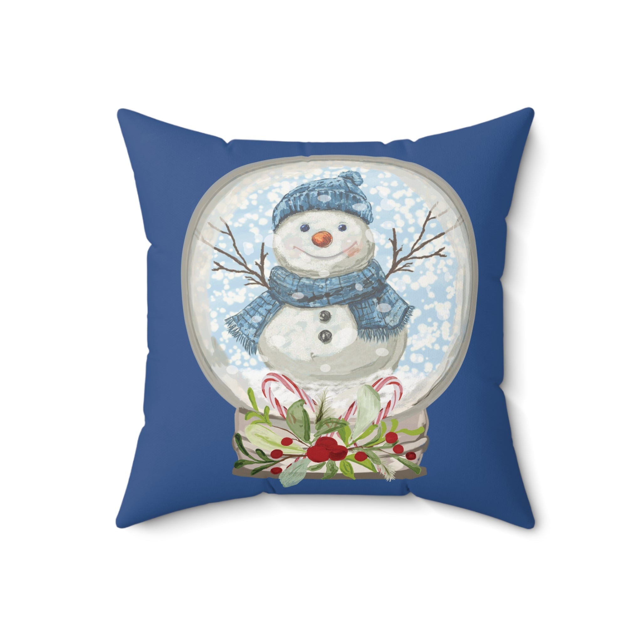 Snowman Snow Globe Decorative Throw Pillow, Winter Home Decor, Festive Throw Pillow - Blue Cava