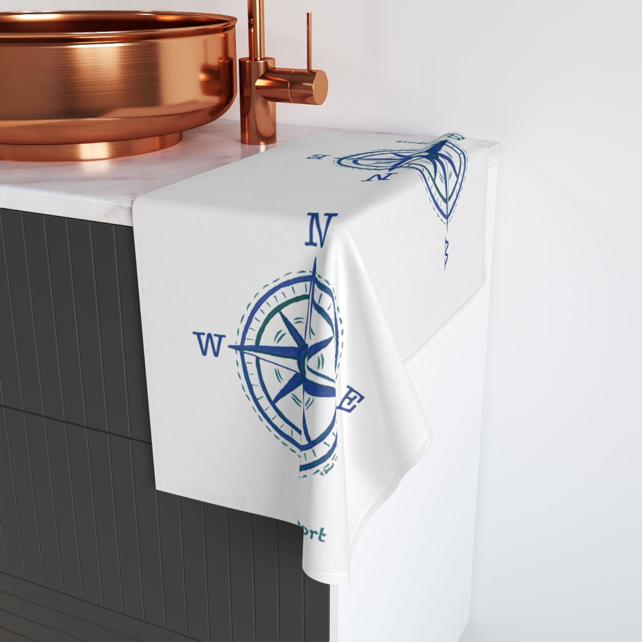Southport Compass Cotton Hand Towel - Blue Cava