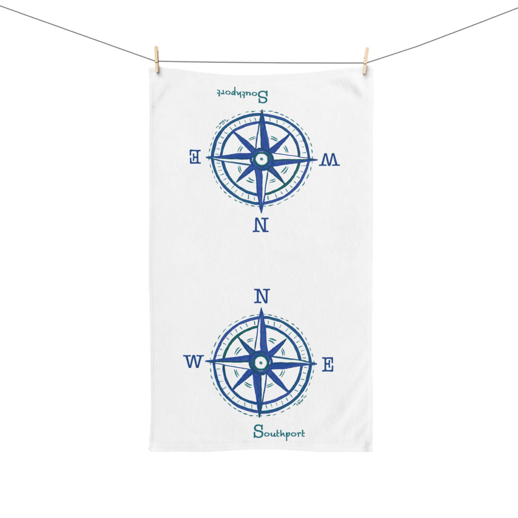 Southport Compass Cotton Hand Towel - Blue Cava