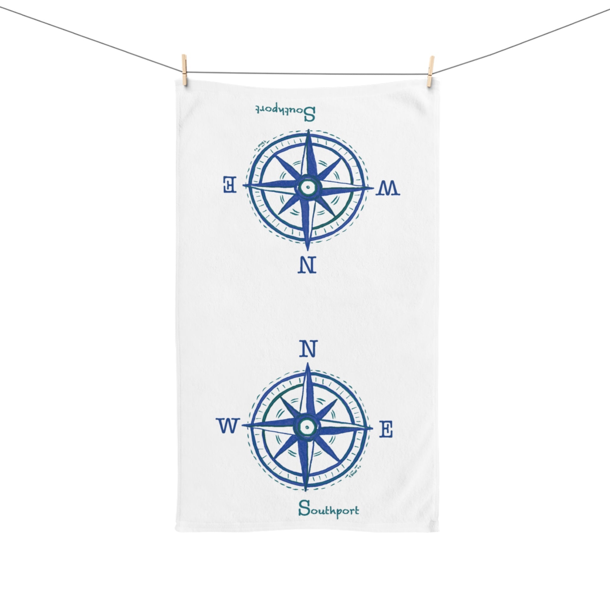 Southport Compass Cotton Hand Towel - Blue Cava