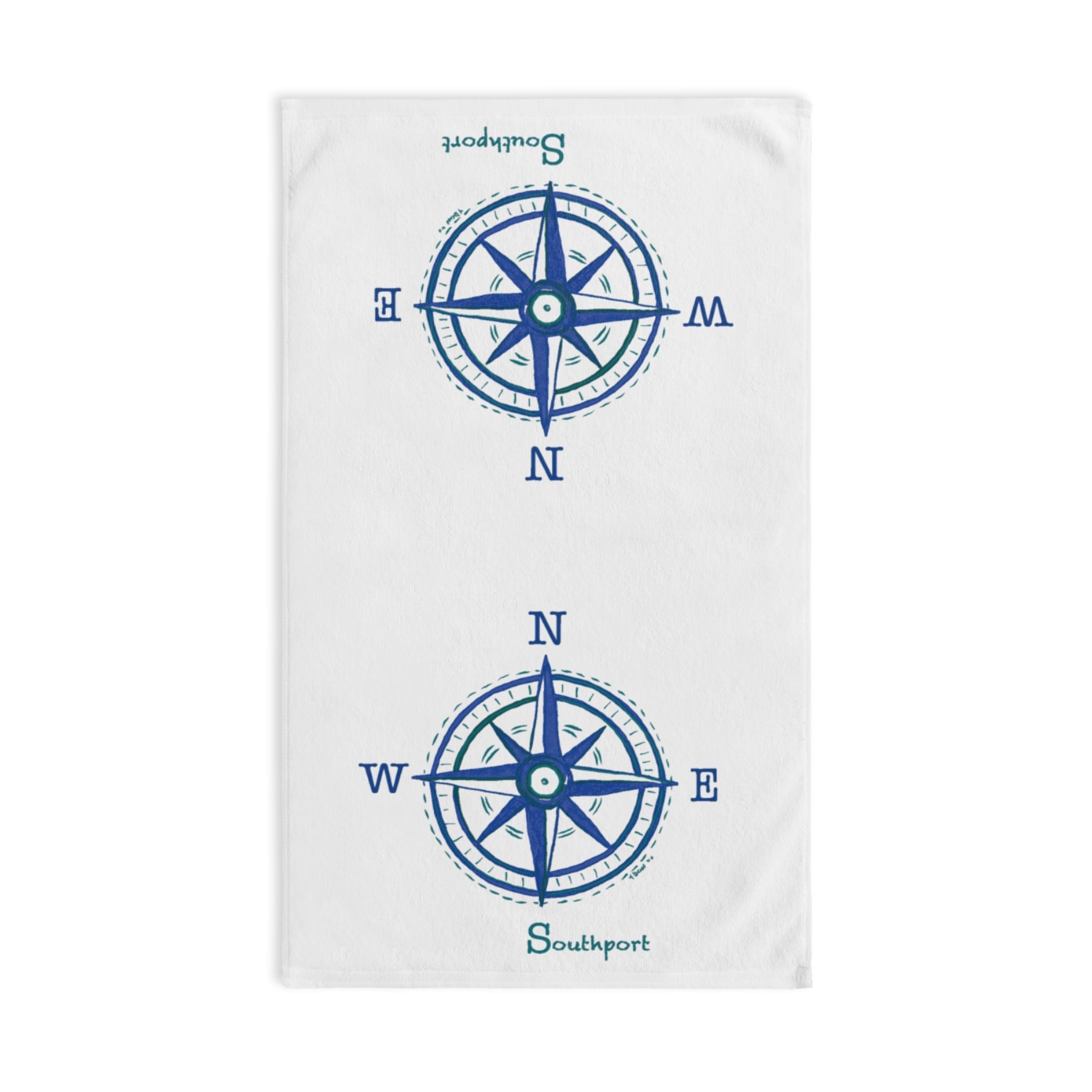 Southport Compass Cotton Hand Towel - Blue Cava