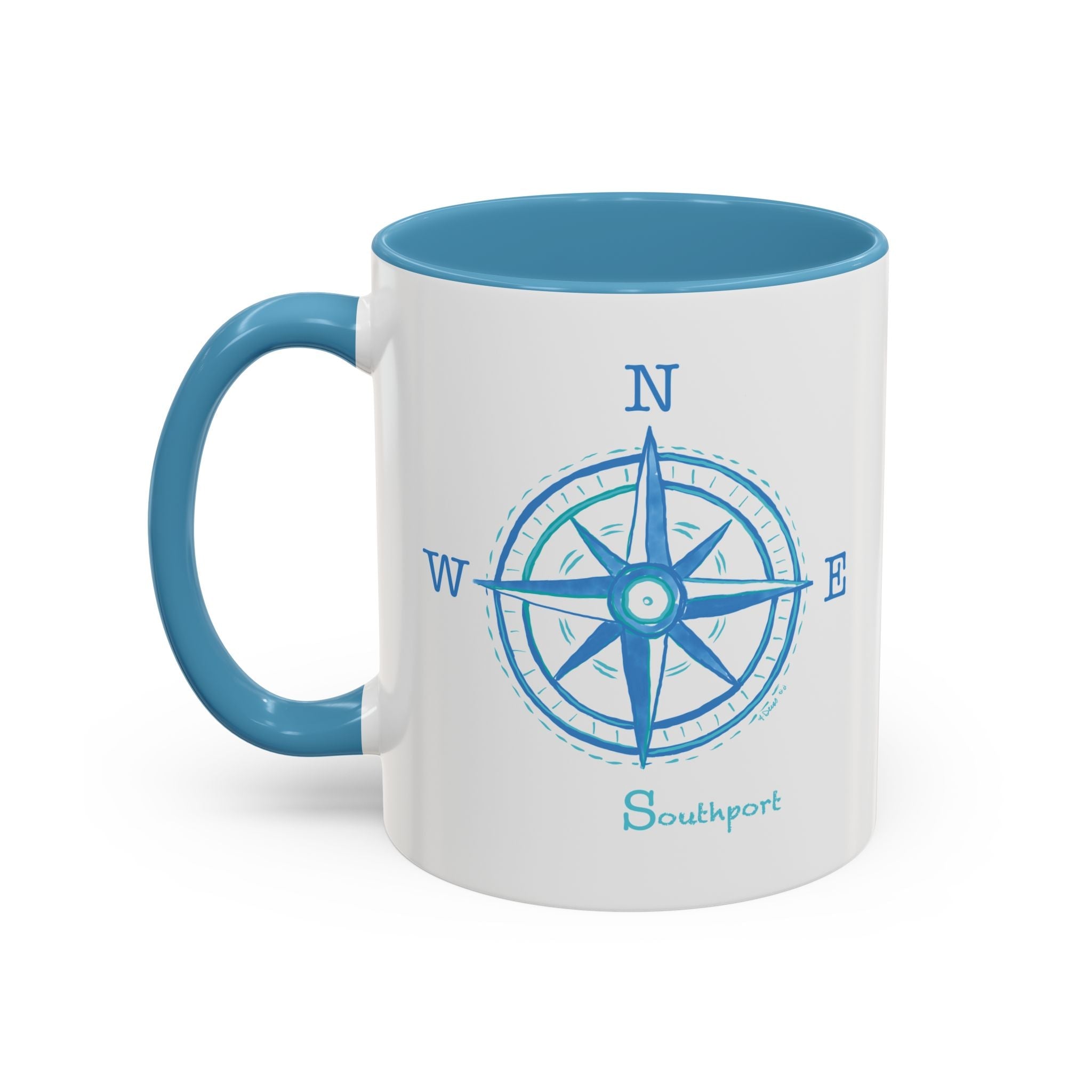 Southport Compass Two Tone Ceramic Coffee Mugs - Blue Cava