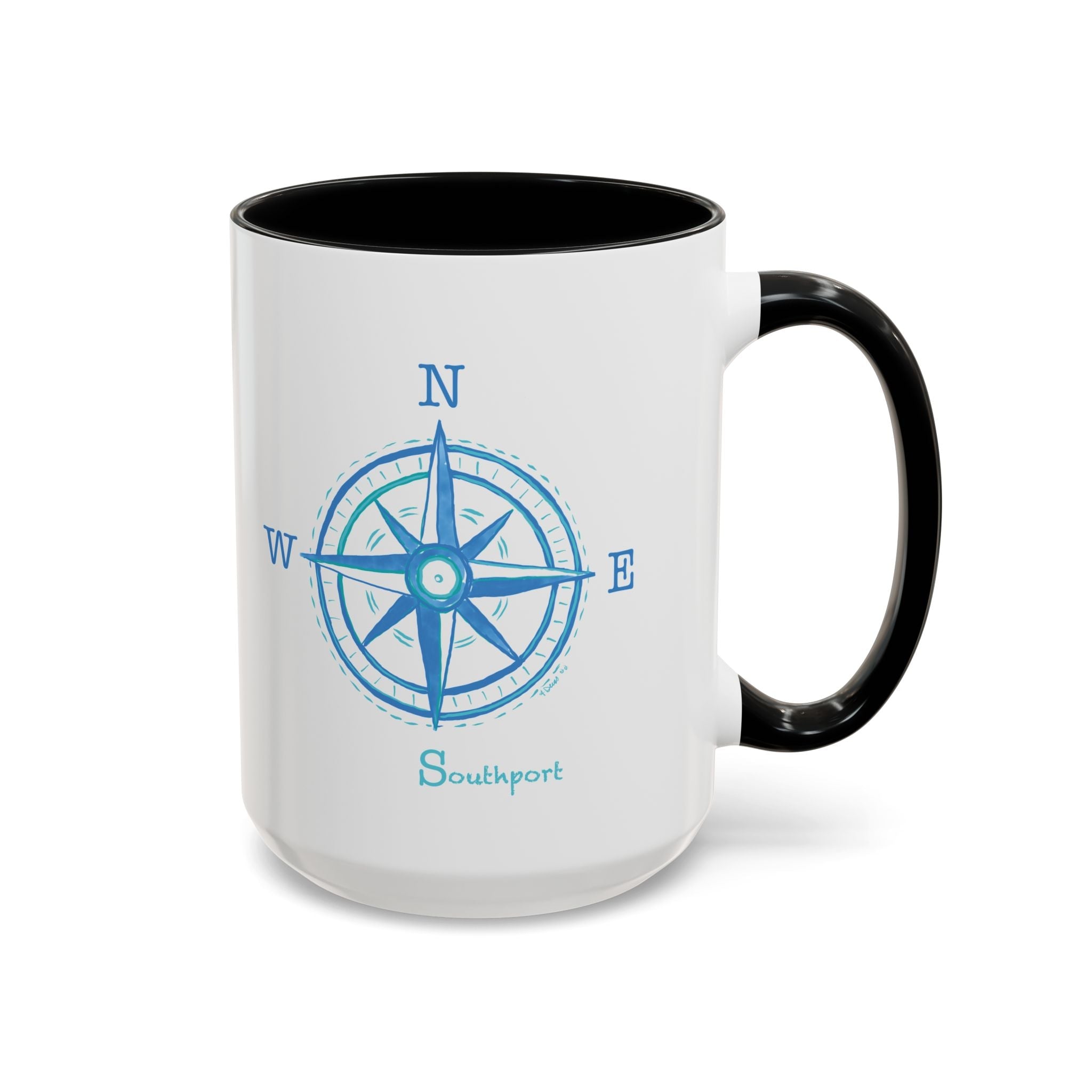 Southport Compass Two Tone Ceramic Coffee Mugs - Blue Cava