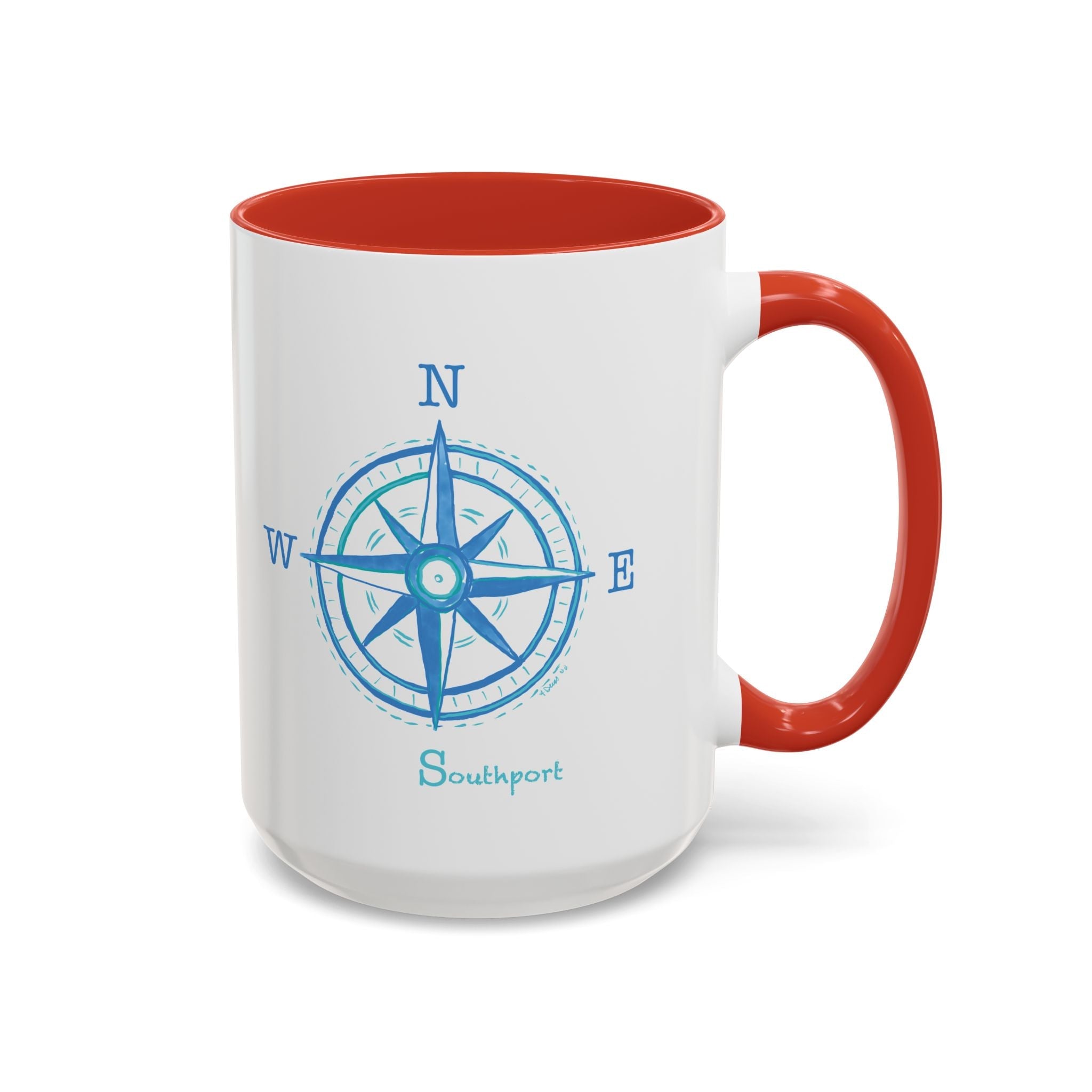 Southport Compass Two Tone Ceramic Coffee Mugs - Blue Cava