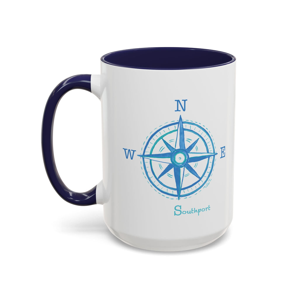 Southport Compass Two Tone Ceramic Coffee Mugs - Blue Cava