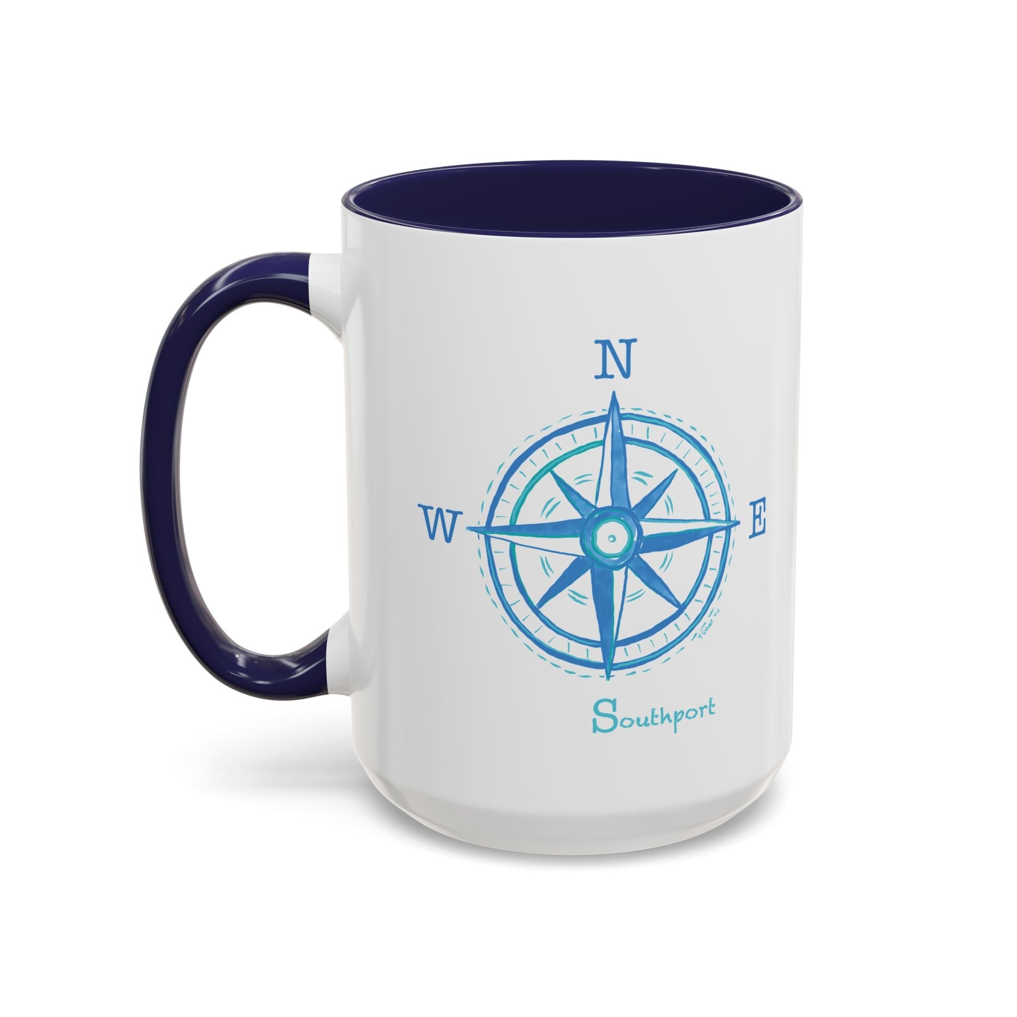 Southport Compass Two Tone Ceramic Coffee Mugs - Blue Cava