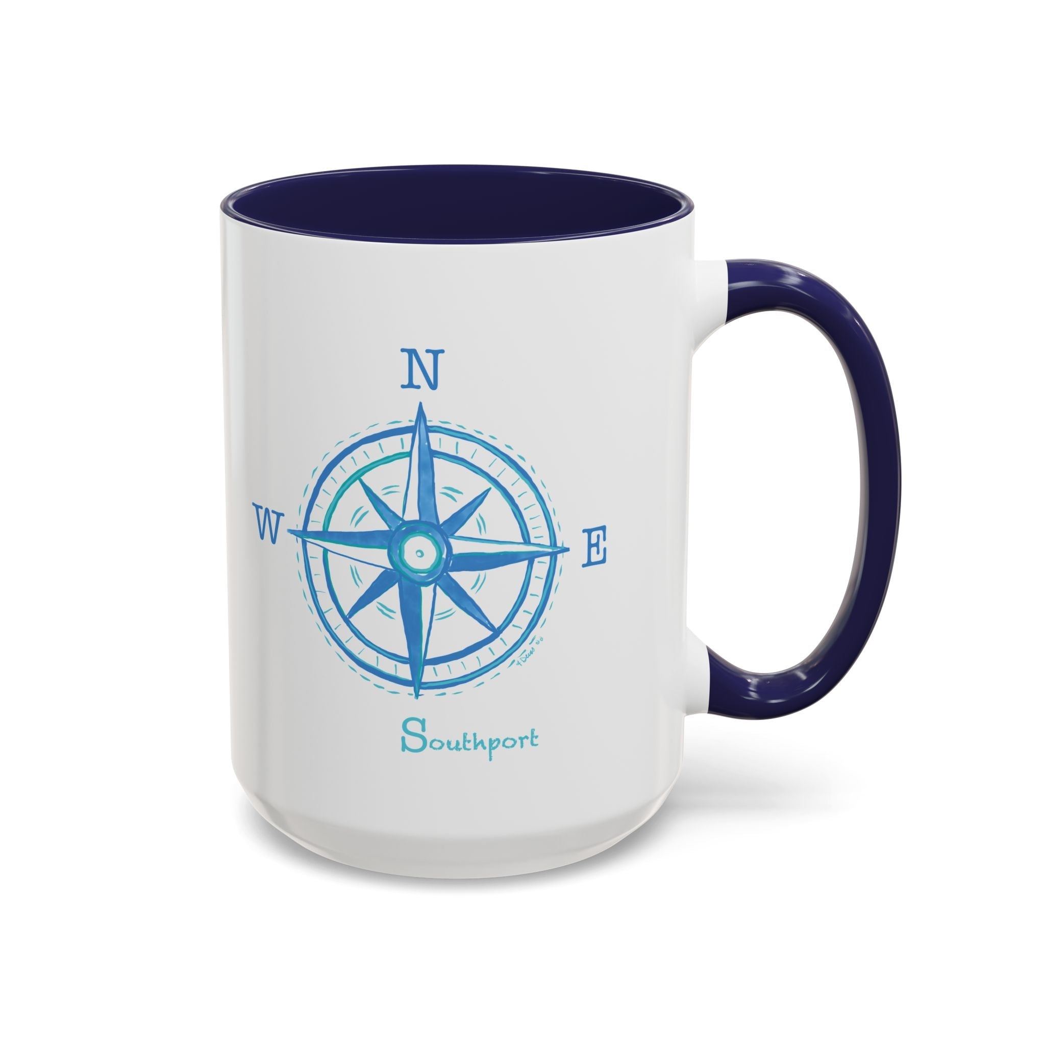 Southport Compass Two Tone Ceramic Coffee Mugs - Blue Cava