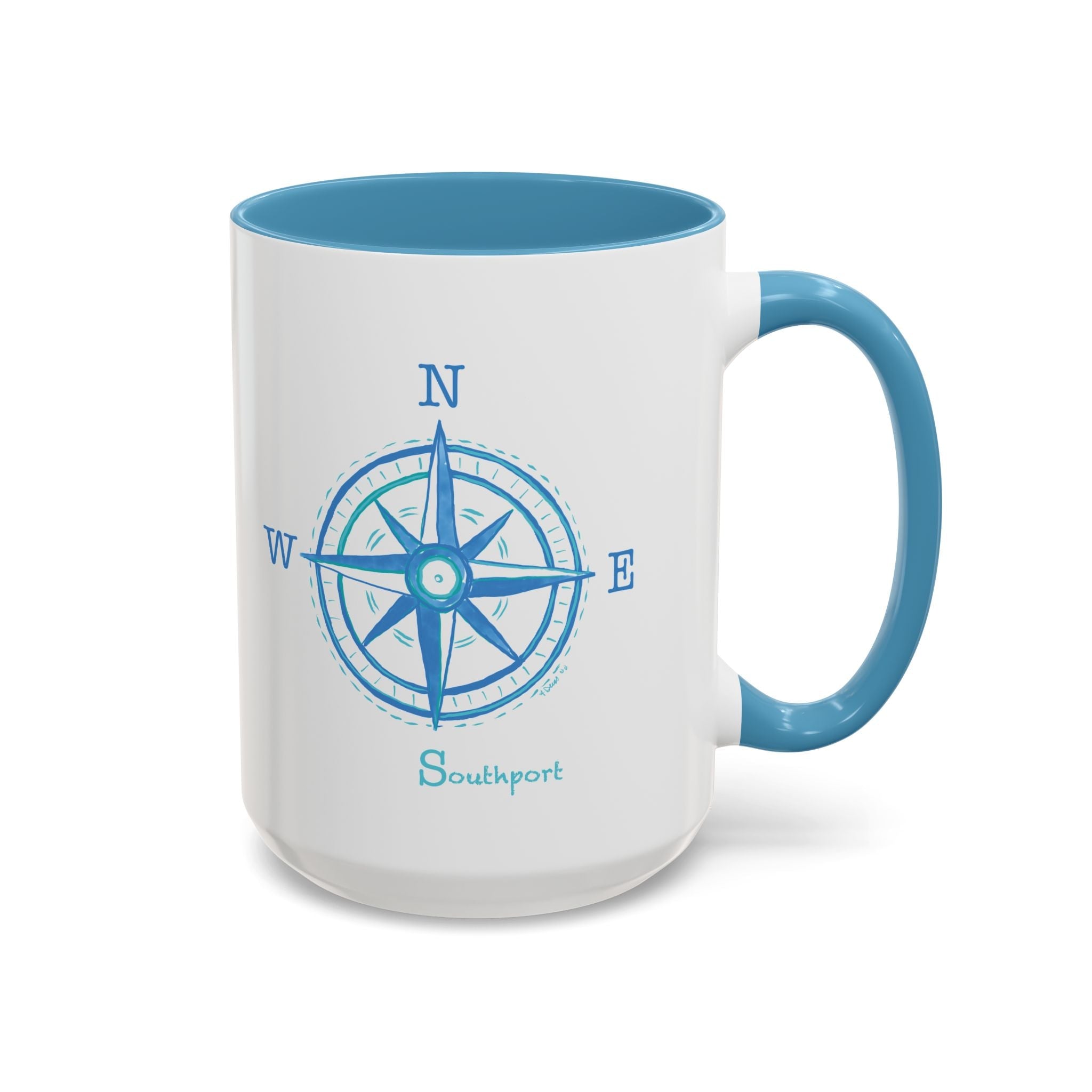 Southport Compass Two Tone Ceramic Coffee Mugs - Blue Cava
