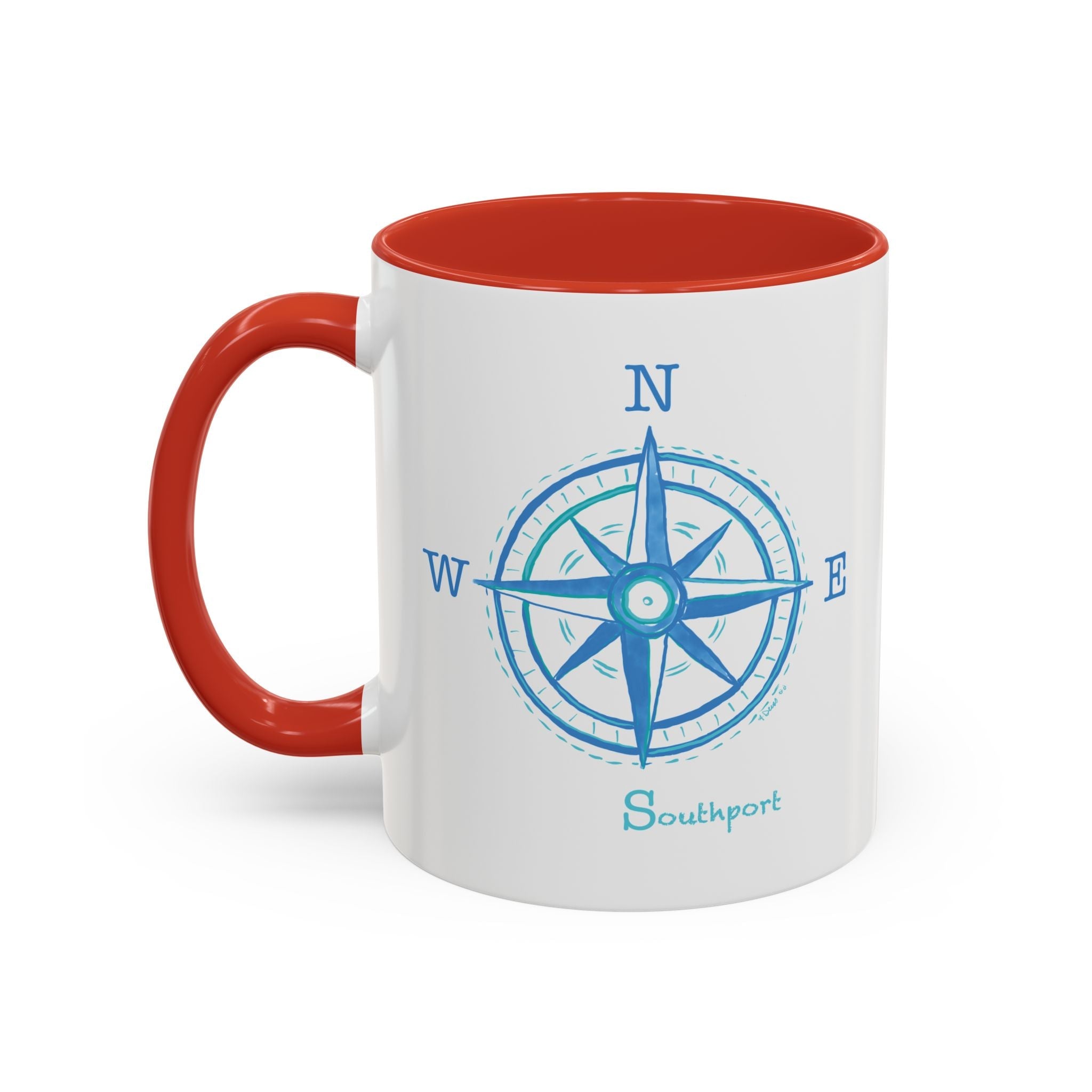 Southport Compass Two Tone Ceramic Coffee Mugs - Blue Cava
