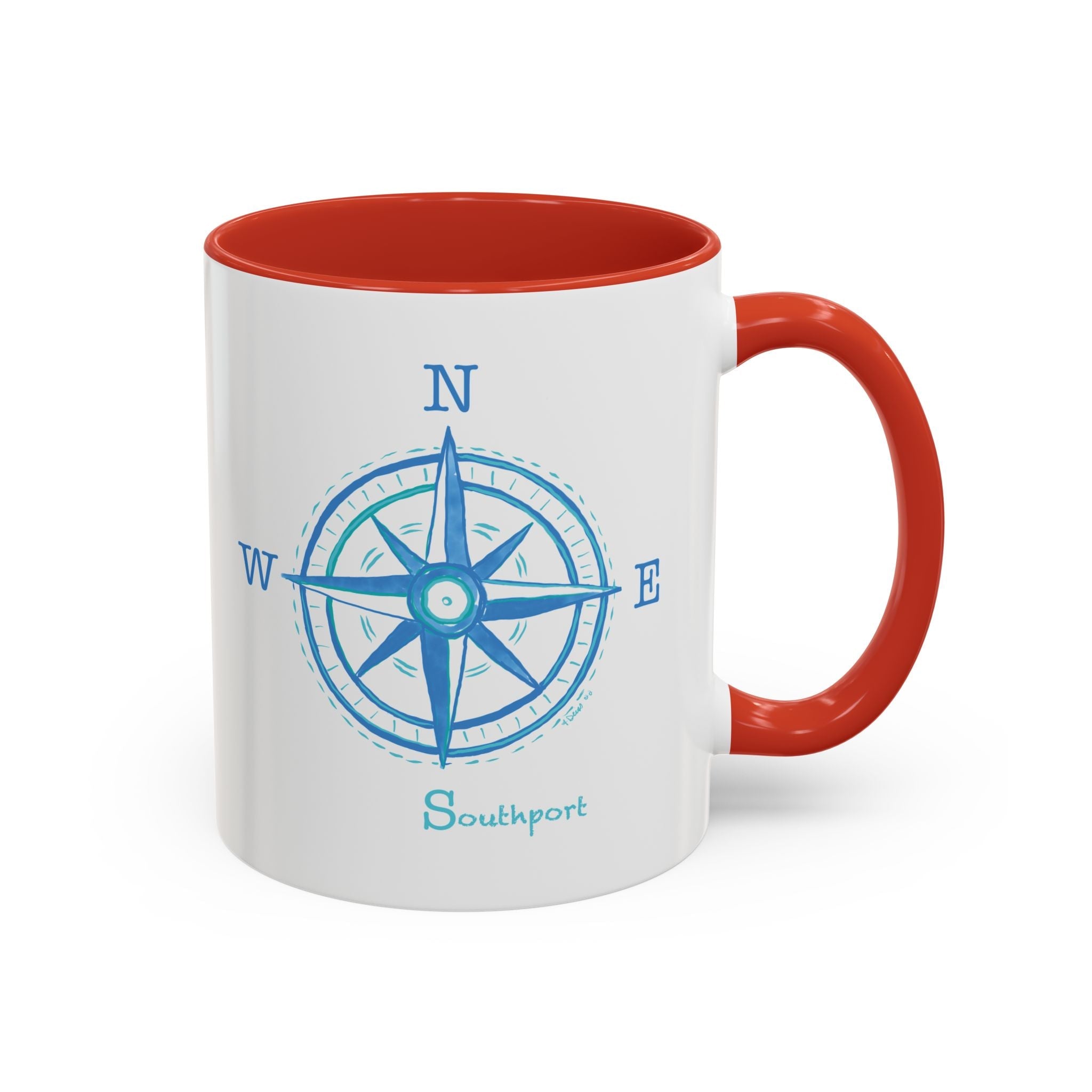 Southport Compass Two Tone Ceramic Coffee Mugs - Blue Cava