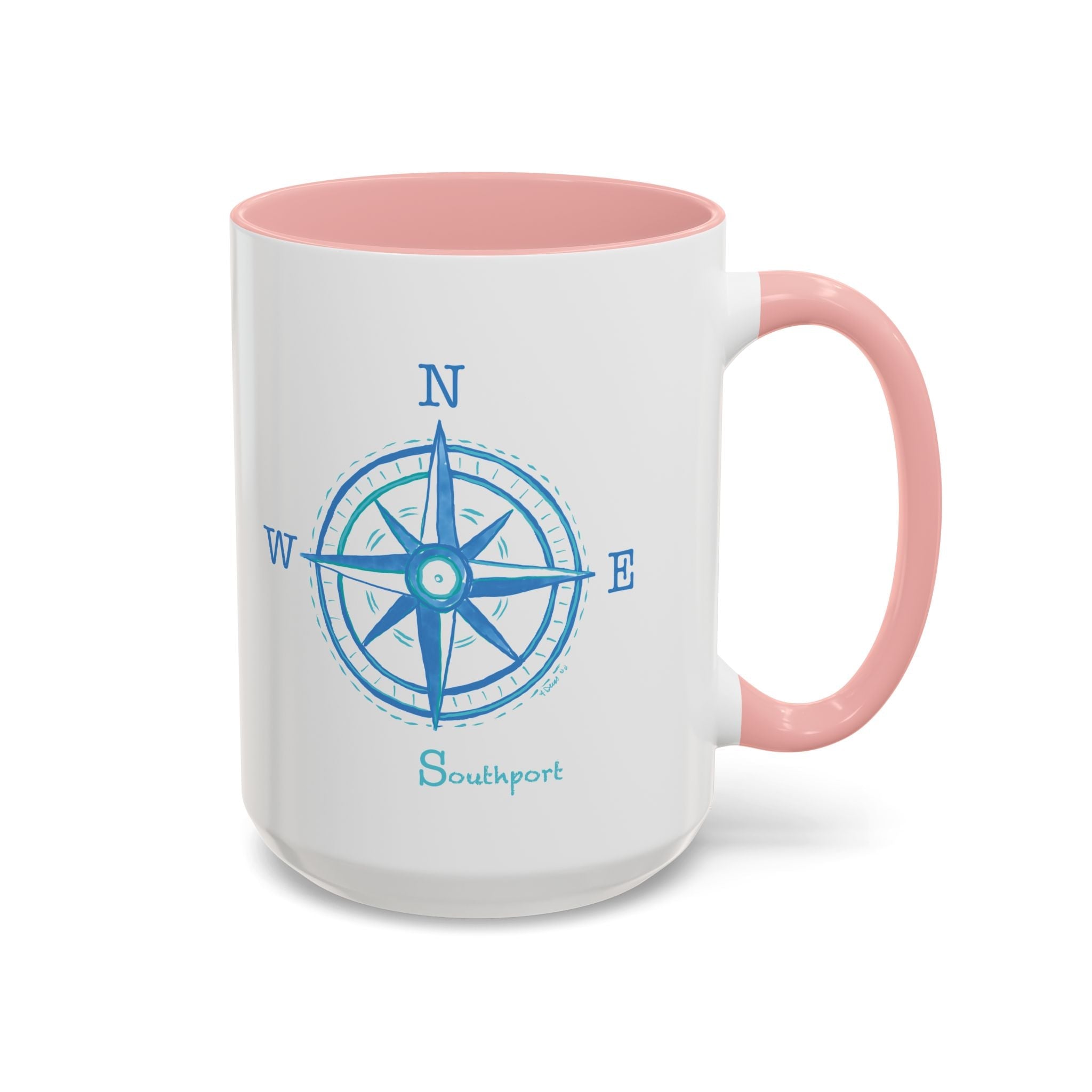 Southport Compass Two Tone Ceramic Coffee Mugs - Blue Cava