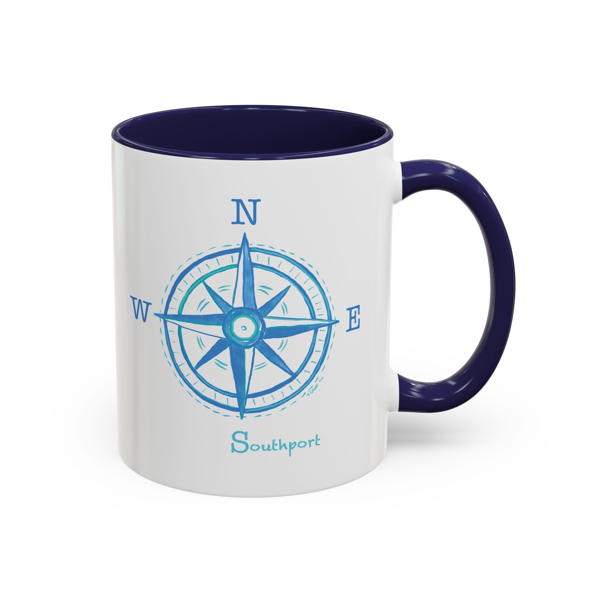 Southport Compass Two Tone Ceramic Coffee Mugs - Blue Cava