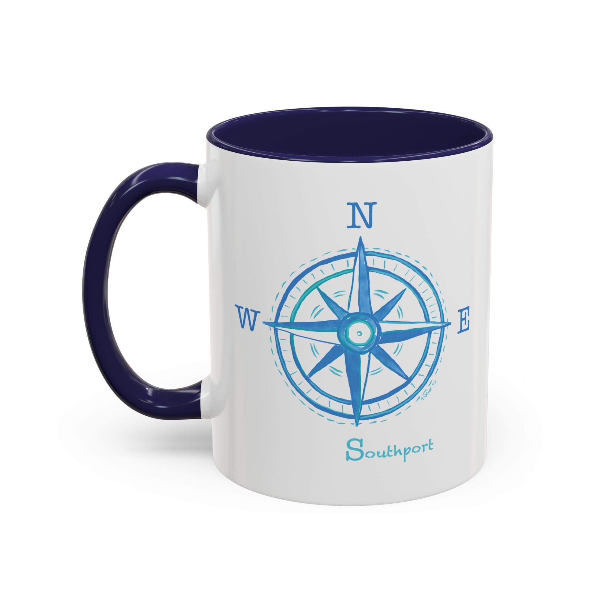 Southport Compass Two Tone Ceramic Coffee Mugs - Blue Cava