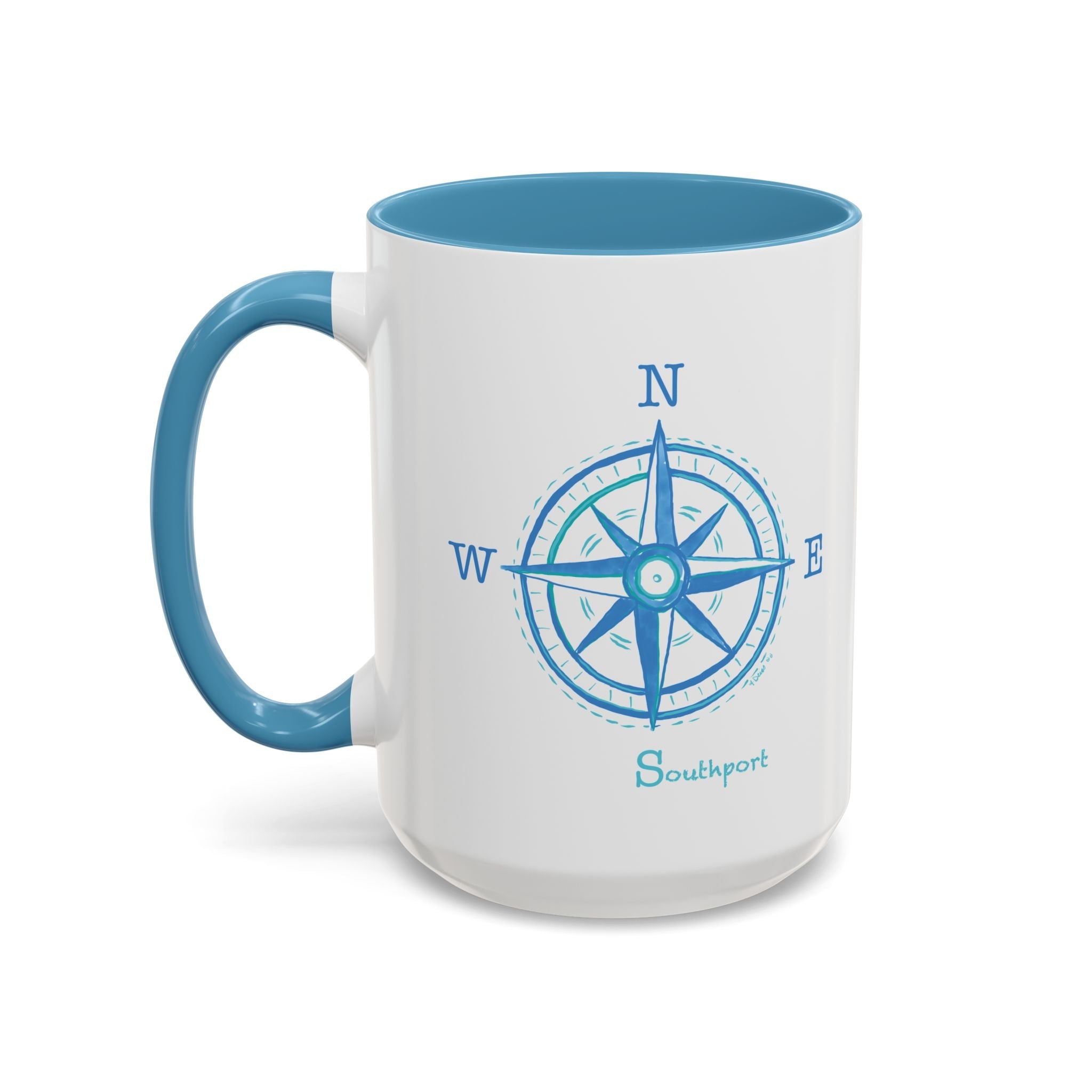 Southport Compass Two Tone Ceramic Coffee Mugs - Blue Cava