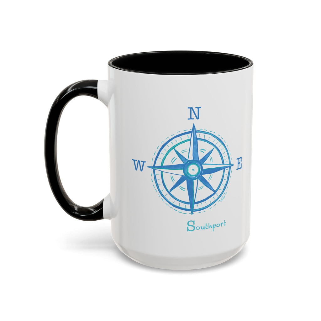 Southport Compass Two Tone Ceramic Coffee Mugs - Blue Cava