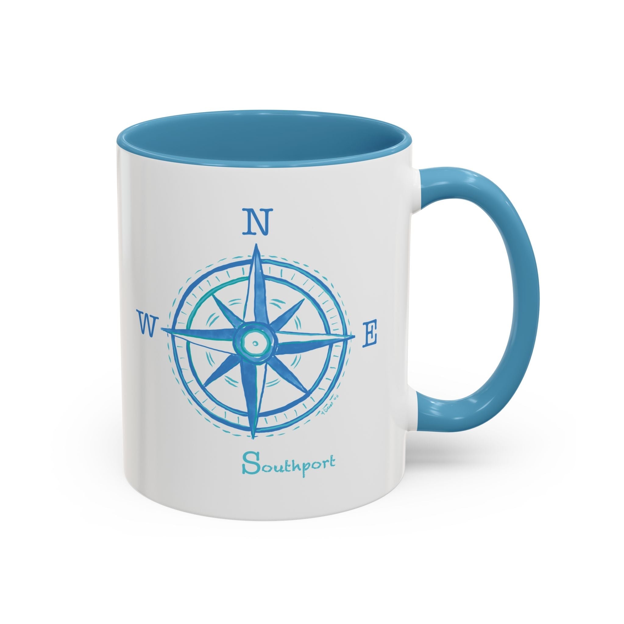 Southport Compass Two Tone Ceramic Coffee Mugs - Blue Cava