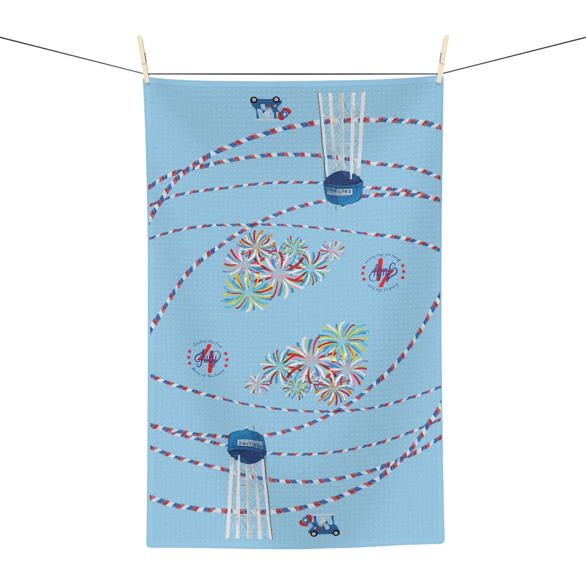 Southport July 4th Microfiber Waffle Kitchen Towel - Blue Cava